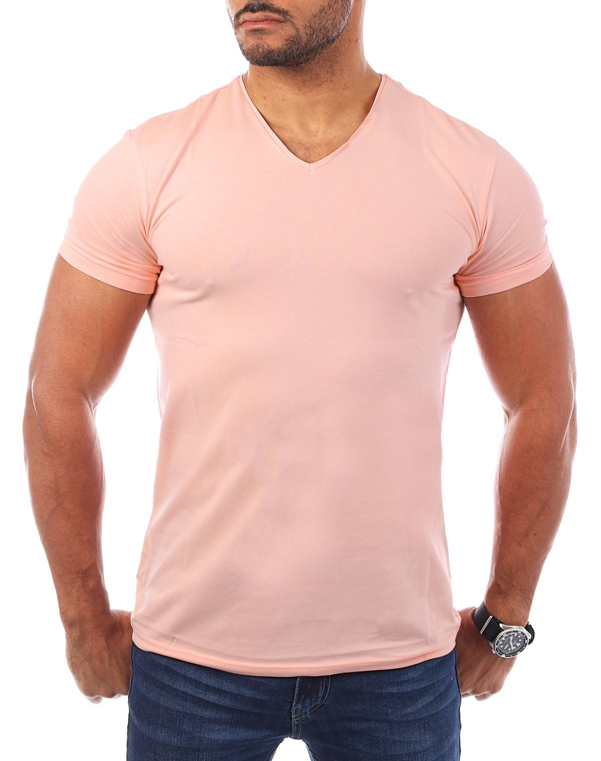 Young & Rich T-Shirt Herren Uni Basic V-neck V-Ausschnitt Unterziehshirt 1700 V-Ausschnitt unifarben kurzarm slim fit