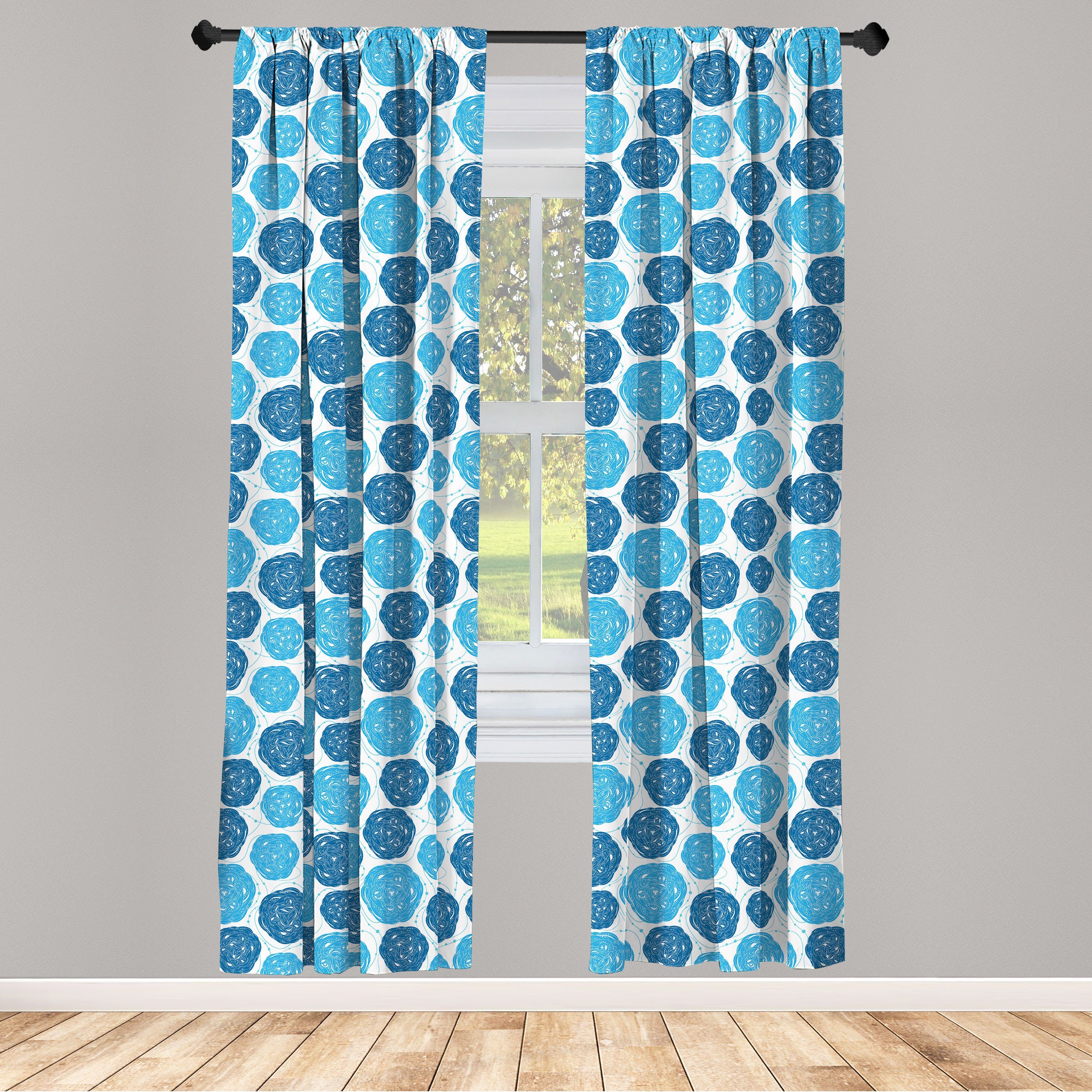 Gardine Vorhang für Wohnzimmer Schlafzimmer Dekor, Abakuhaus, Microfaser, Abstrakt Formen mit Streifen Dots | Fertiggardinen