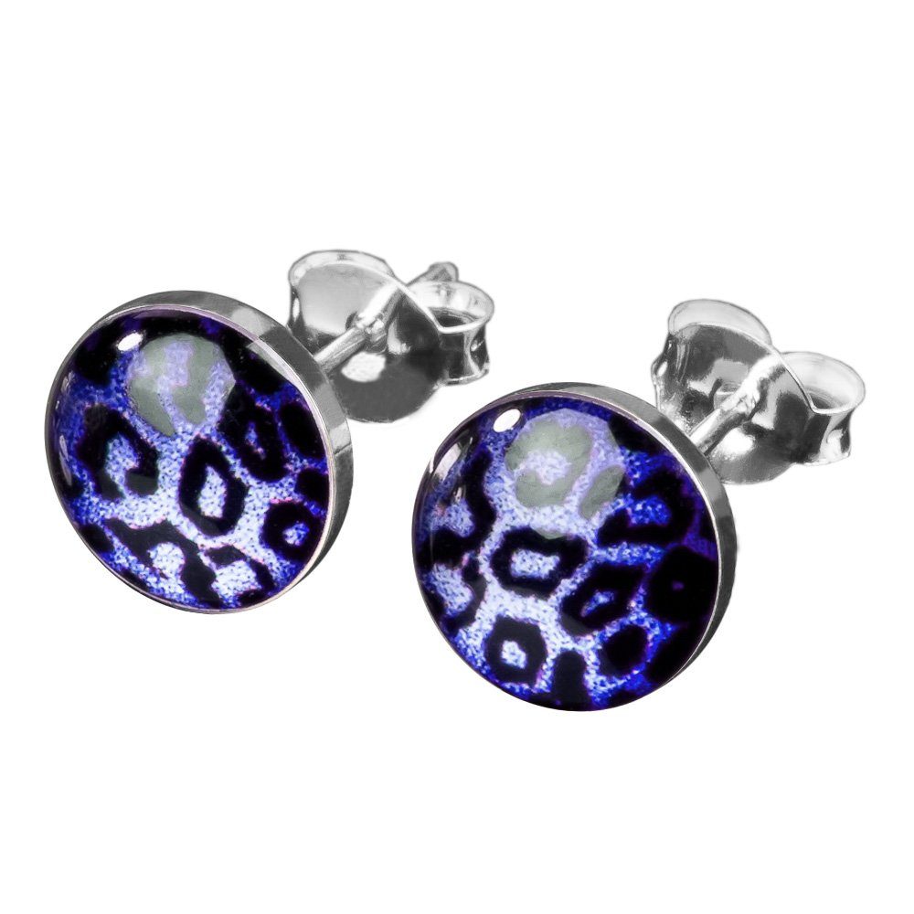 viva-adorno Paar Ohrstecker Damen Ohrringe rund Edelstahl Schwarz Leoprint Leopard, Leopardenmuster