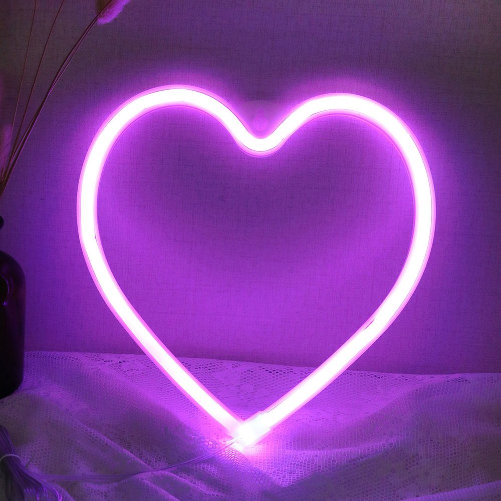 Rosnek LED Dekolicht Party Alien, Schlafzimmer Lila Wand, Schmetterling Neon Batterie/USB, Herz für Deko Lichter Blitz