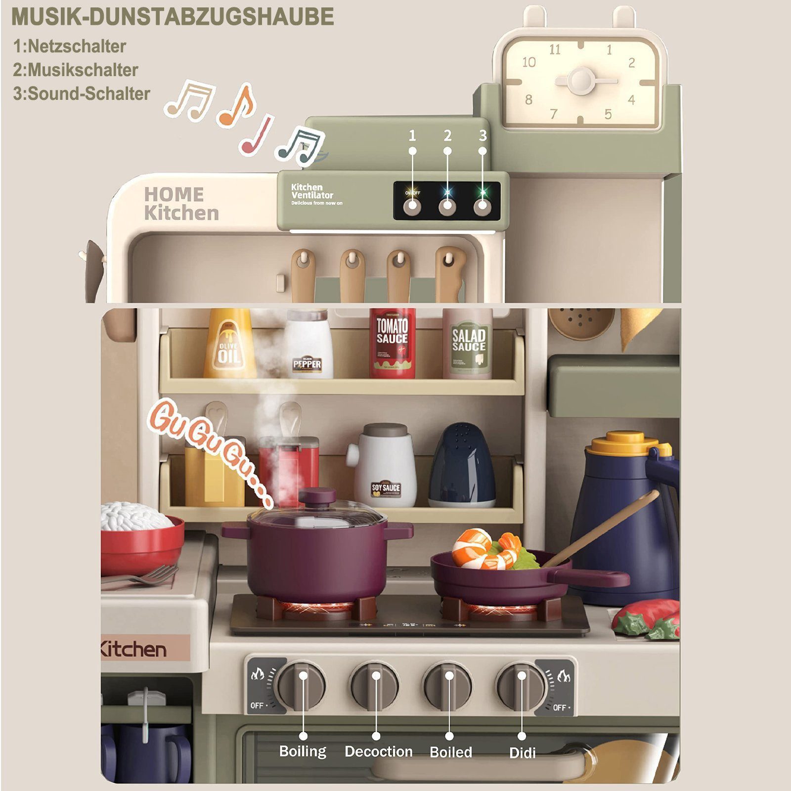 Esun Spielküche Kinderküche mit Küchenzubehör, Licht, Spray, Sound und Wass günstig online kaufen
