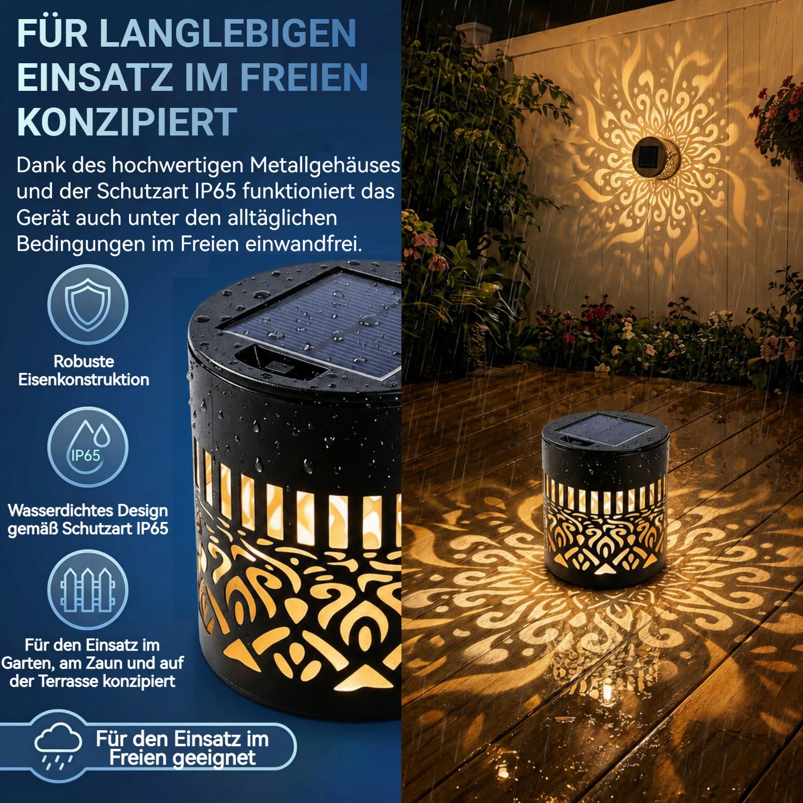 QUBEBU Außen-Wandleuchte 1/2/4stk Mandala Solarleuchte Solarlampe Wandleuchte für Außen Garten, Warmes Licht, LED fest integriert, Solarlampen für Außen, Metall – Bild 5 von 5
