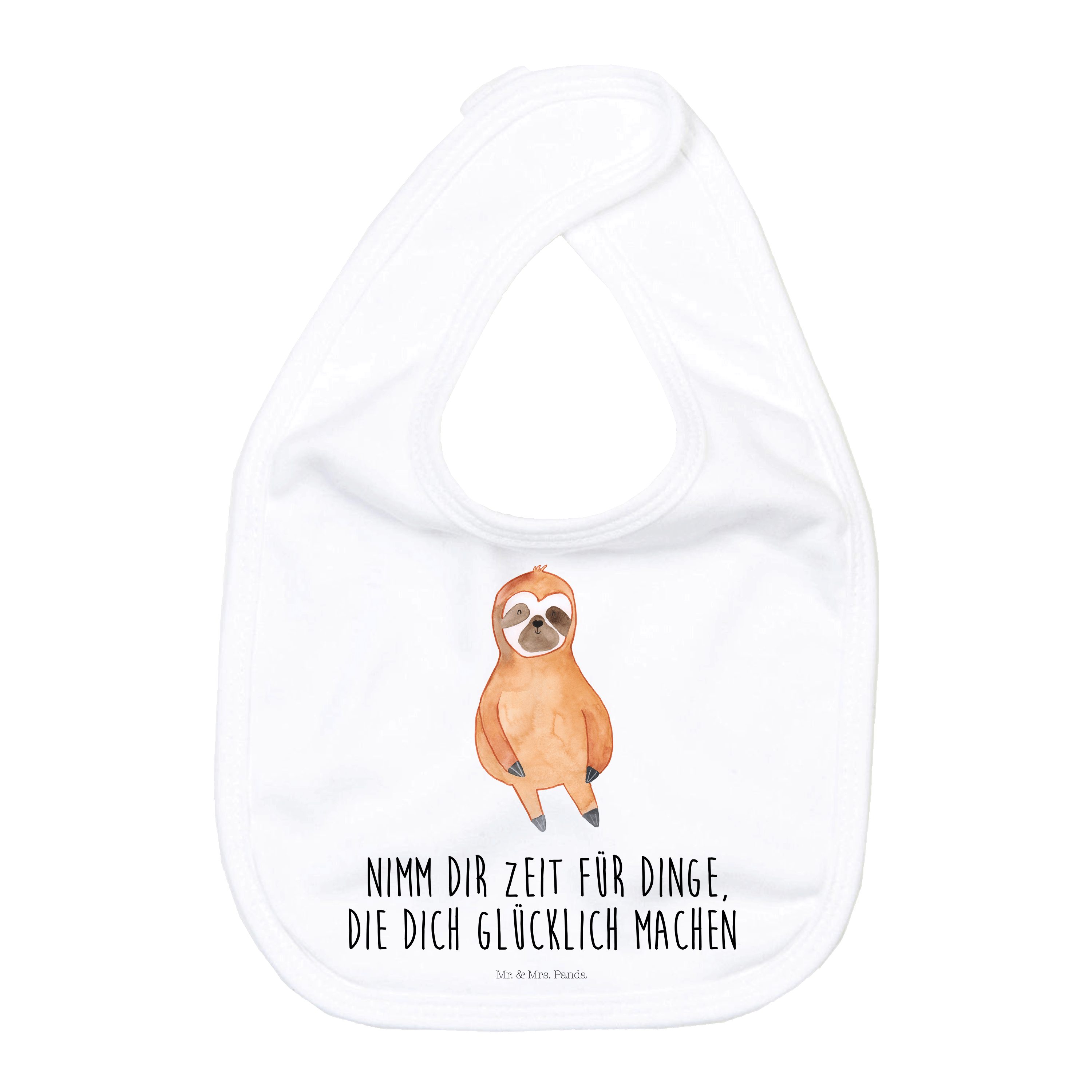 Tragetuch Faultier Zufrieden - Weiß - Geschenk, Babyausstattung, Klettlätzchen