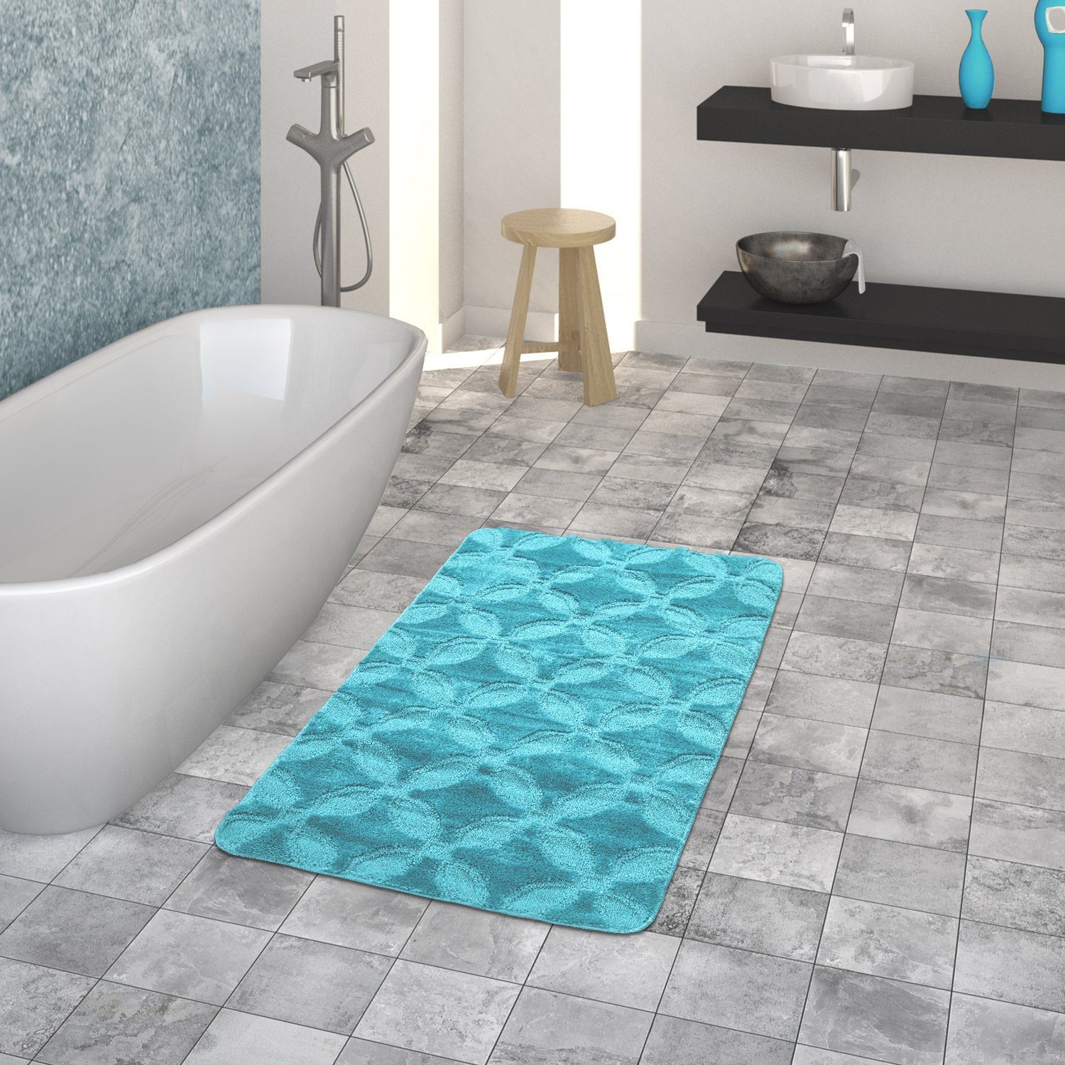 Fußmatte »Badematte, Kurzflor-Teppich Für Badezimmer Einfarbig  Kreis-Muster, In Türkis«, TT Home, rechteckig, Höhe 22 mm online kaufen |  OTTO