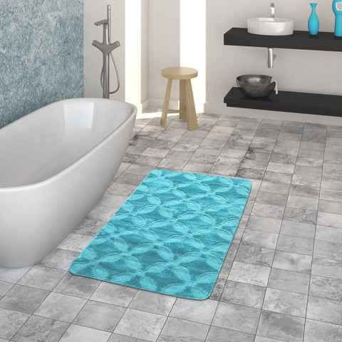 Badematte Kurzflor-Teppich Für Badezimmer Einfarbig Kreis-Muster TT Home, Höhe 18 mm, 100% Polypropylen, Läufer