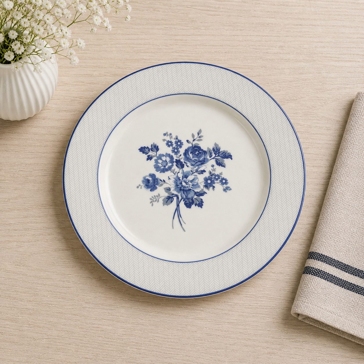 Greengate Frühstücksteller GreenGate Speiseteller Harmony Blaugrau/Weiß 26,5 cm
