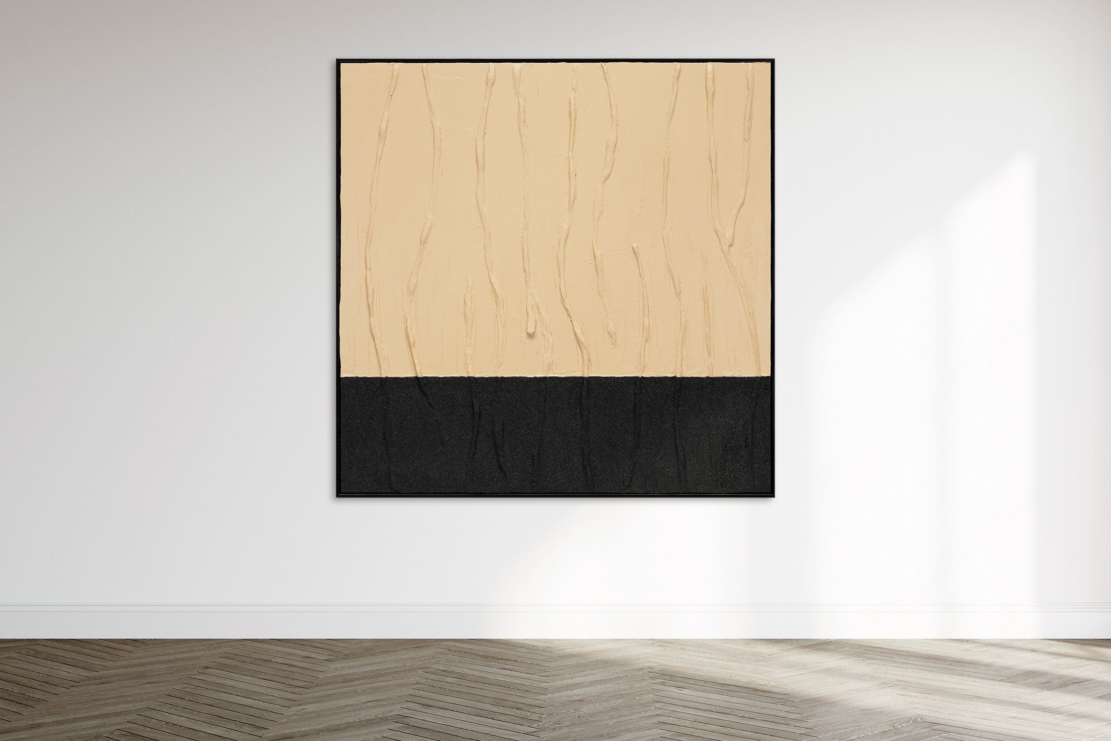 mit Bild Bilder, Abstrakte Leinwand Abstrakt Rahmen Sand YS-Art Samt, Handgemalt Schwarz Gemälde