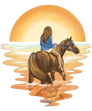 MyDesign24 Print-Shirt bedrucktes Mädchen T-Shirt Pferd mit Reiterin im Wasser Baumwollshirt mit Aufdruck, i140