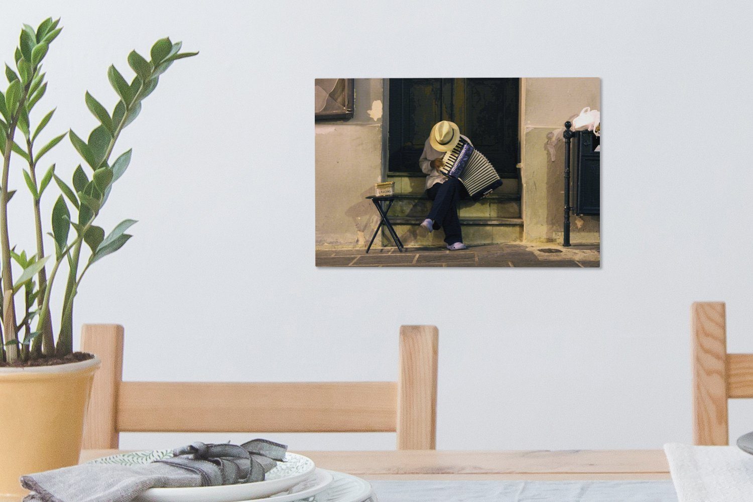 OneMillionCanvasses® Leinwandbild Künstler spielt (1 cm von Start Juan, Old San St), Akkordeon beim Aufhängefertig, Wandbild Wanddeko, Leinwandbilder, 30x20