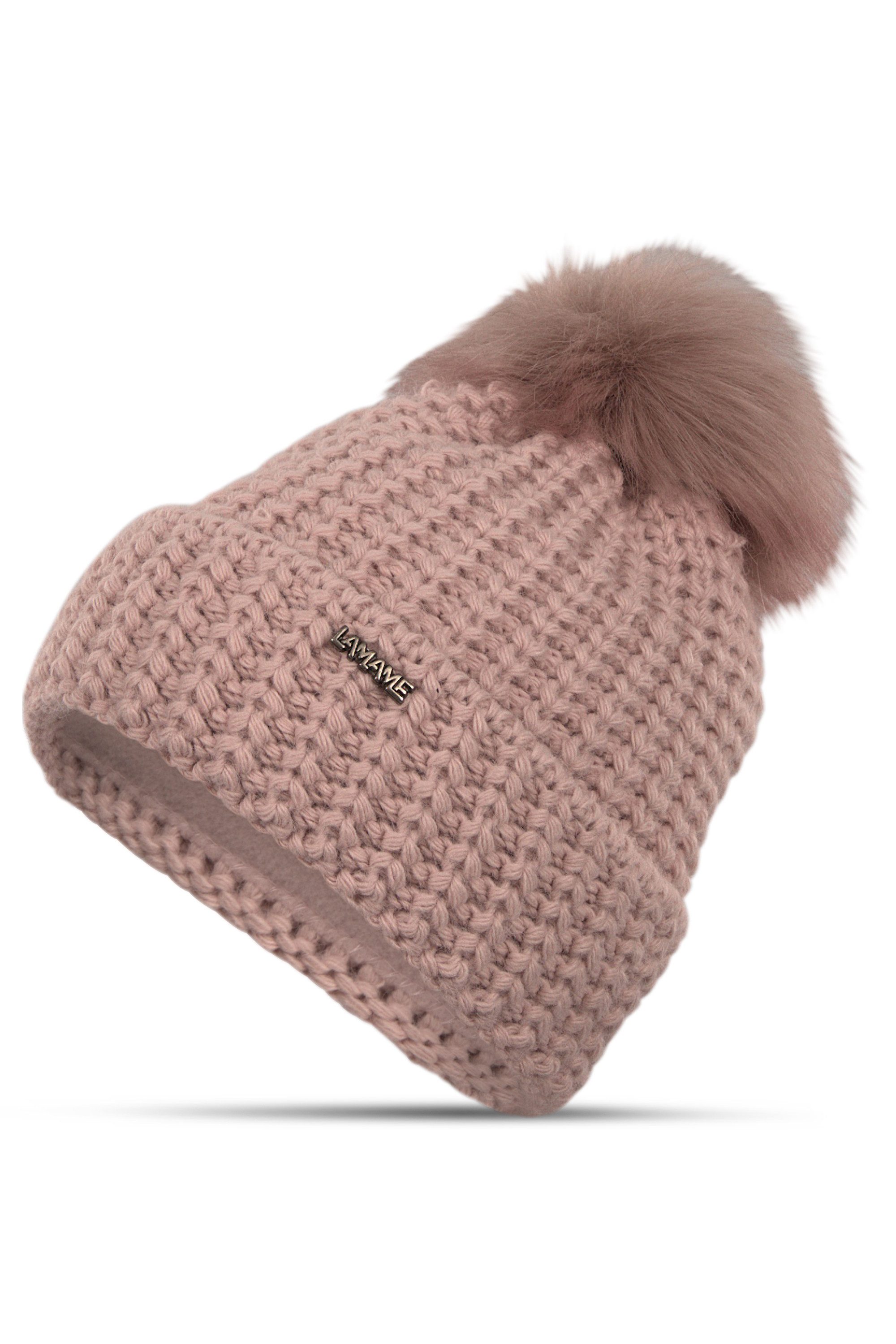 malito more than fashion Strickmütze gefütterte Wintermütze mit Bommel Uni M100 gefütterte Wintermütze mit Bommel Unifarben Onesize