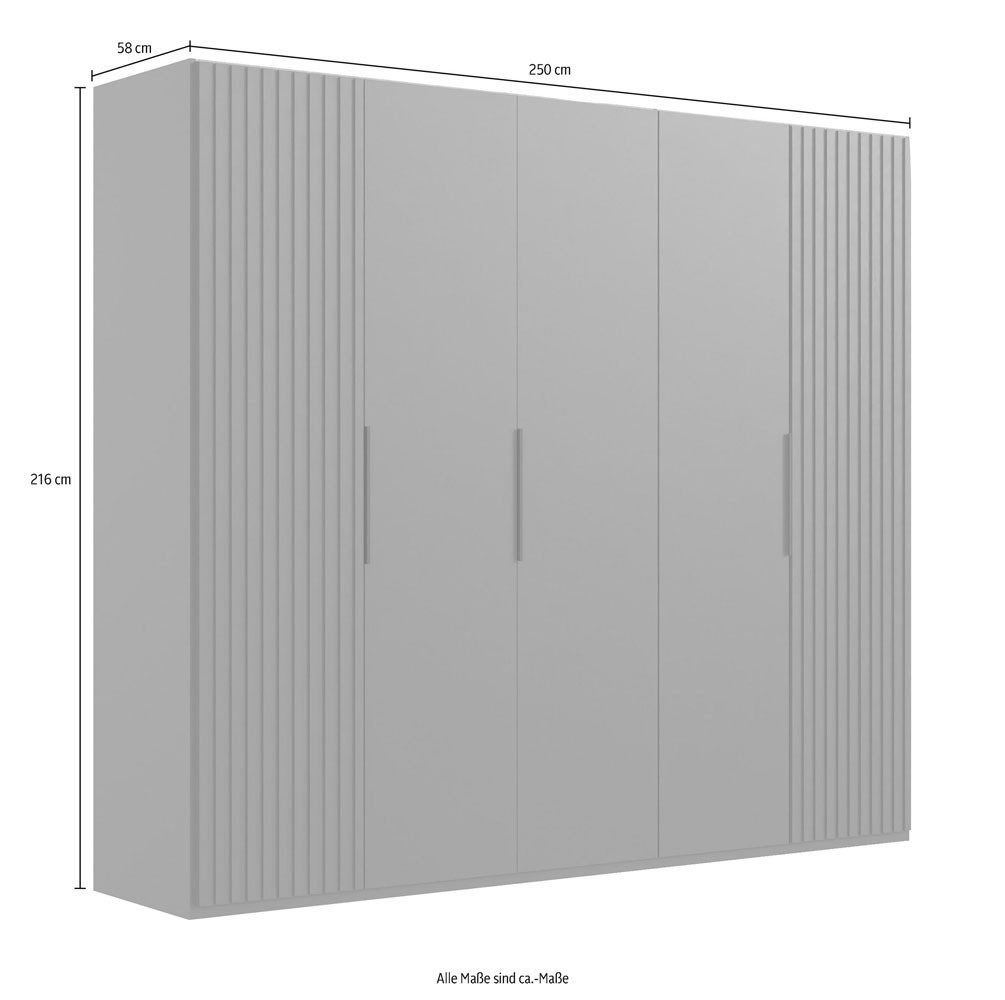 Wimex Kleiderschrank Andorra (mit Türen, Einlegeböden, Kleiderstangen, 1-St., Akustikpaneel-Optik, mit 3D Leisten, Griffe in Schwarz) 250x58x216cm graphit