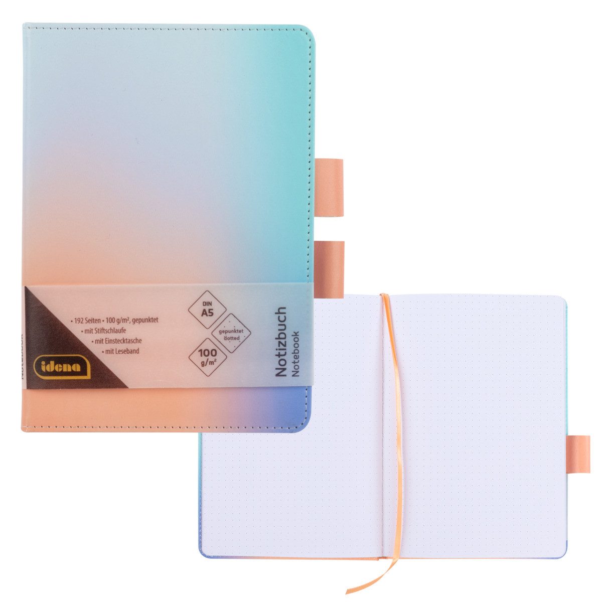 Idena Notizbuch Idena Notizbuch - Pastell, dotted, 192 Seiten, 100g/m², DIN A5, mit