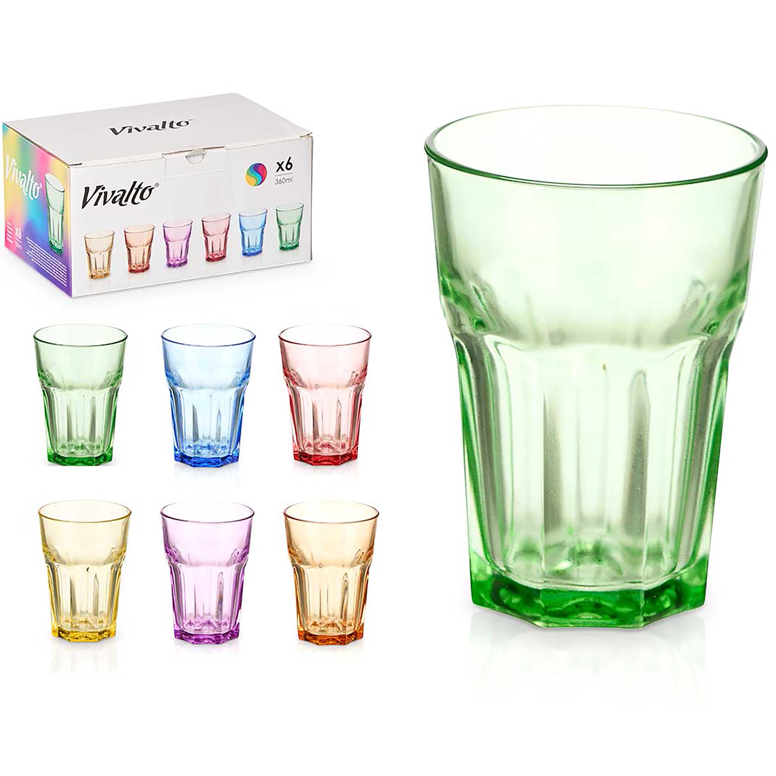 Annastore Glas Trinkgläser aus buntem Glas Bunte Wassergläser Saftgläser Limogläser, 340 ml, Spülmaschinenfest