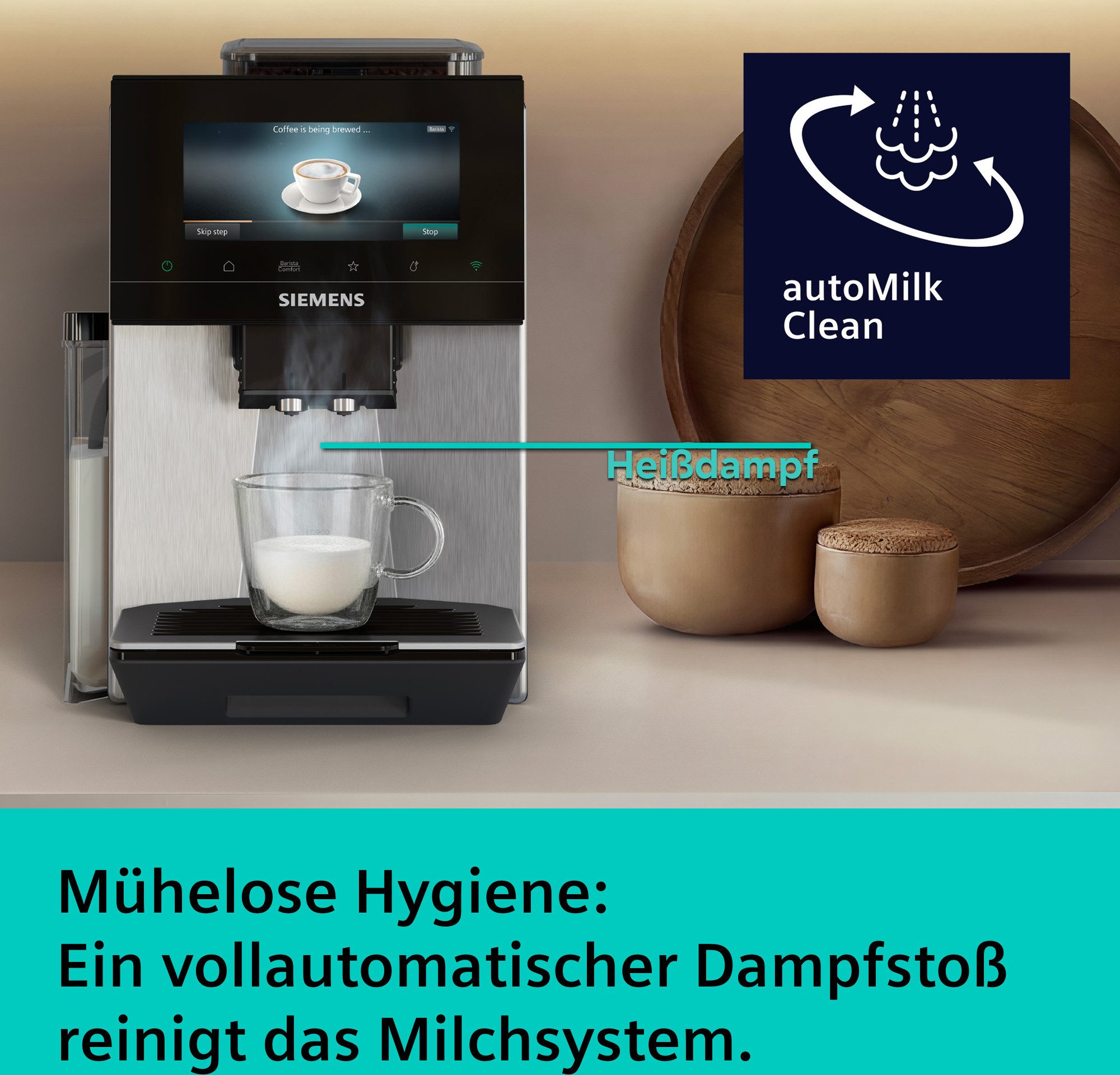 SIEMENS Kaffeevollautomat EQ900 TQ923E03, 41 versch. Getränke, XL-Getränke, Doppeltassenfunktion, farbiges 6.8'' TFT-Display, individuelle Aromaeinstellung, Edelstahl