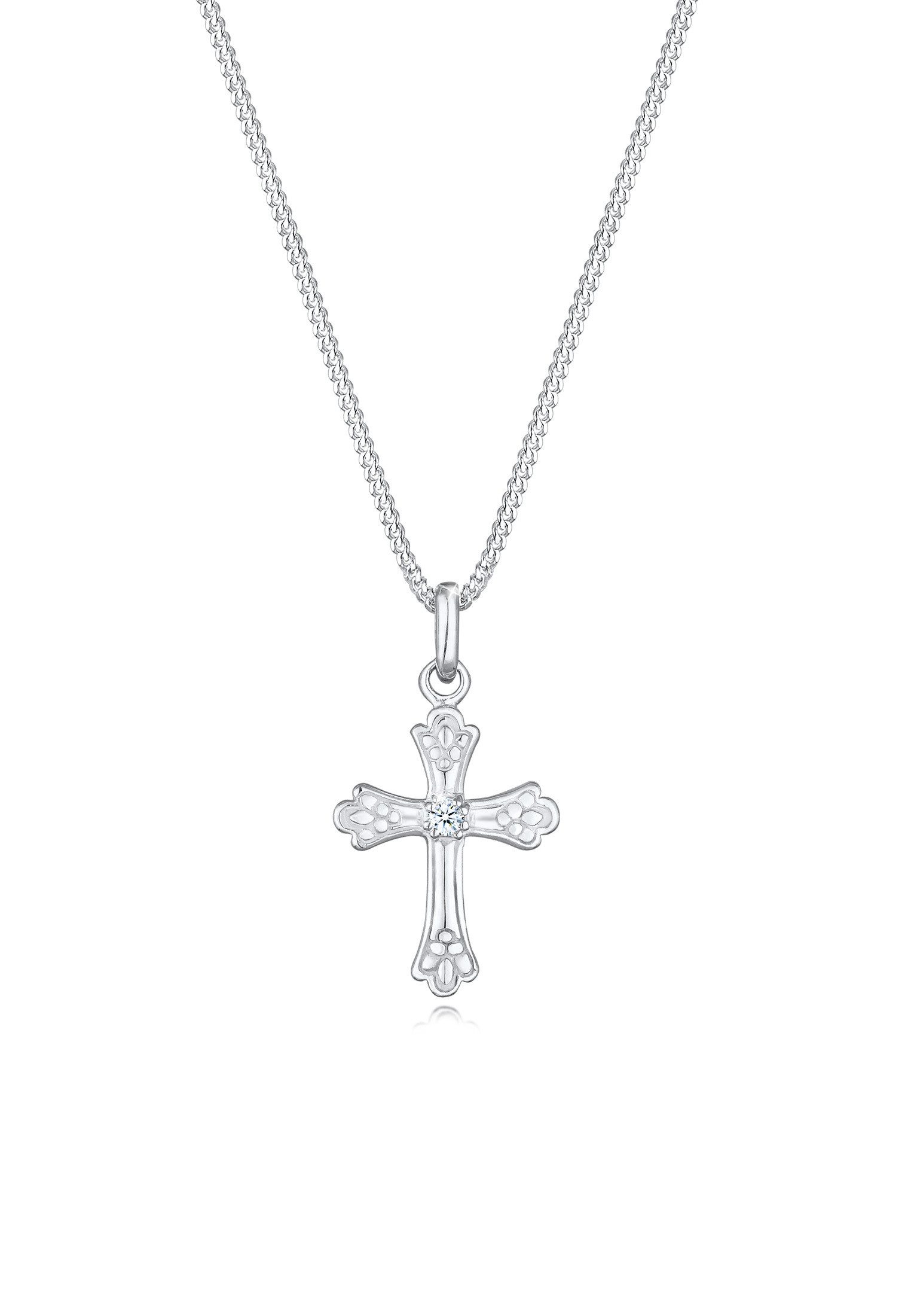 Collierkettchen Kreuz Diamant Antik (0.036 ct) 925 Sterling Silber