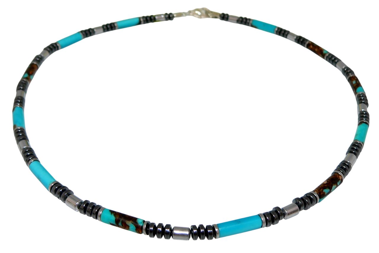 traumschmuck Collier 033b Halskette Impressions Jaspis türkis Hämatit silber schwarz (incl. Schmuckbox), handgefertigt, Made in Germany