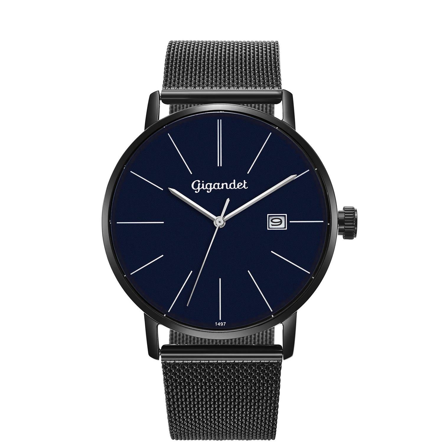 Gigandet Quarzuhr Herrenuhr, Armbanduhr, Businessuhr, 42mm, MINIMALISM G42-015, Mineralglas, Datumsanzeige, Edelstahlband, 3bar/30m wasserfest