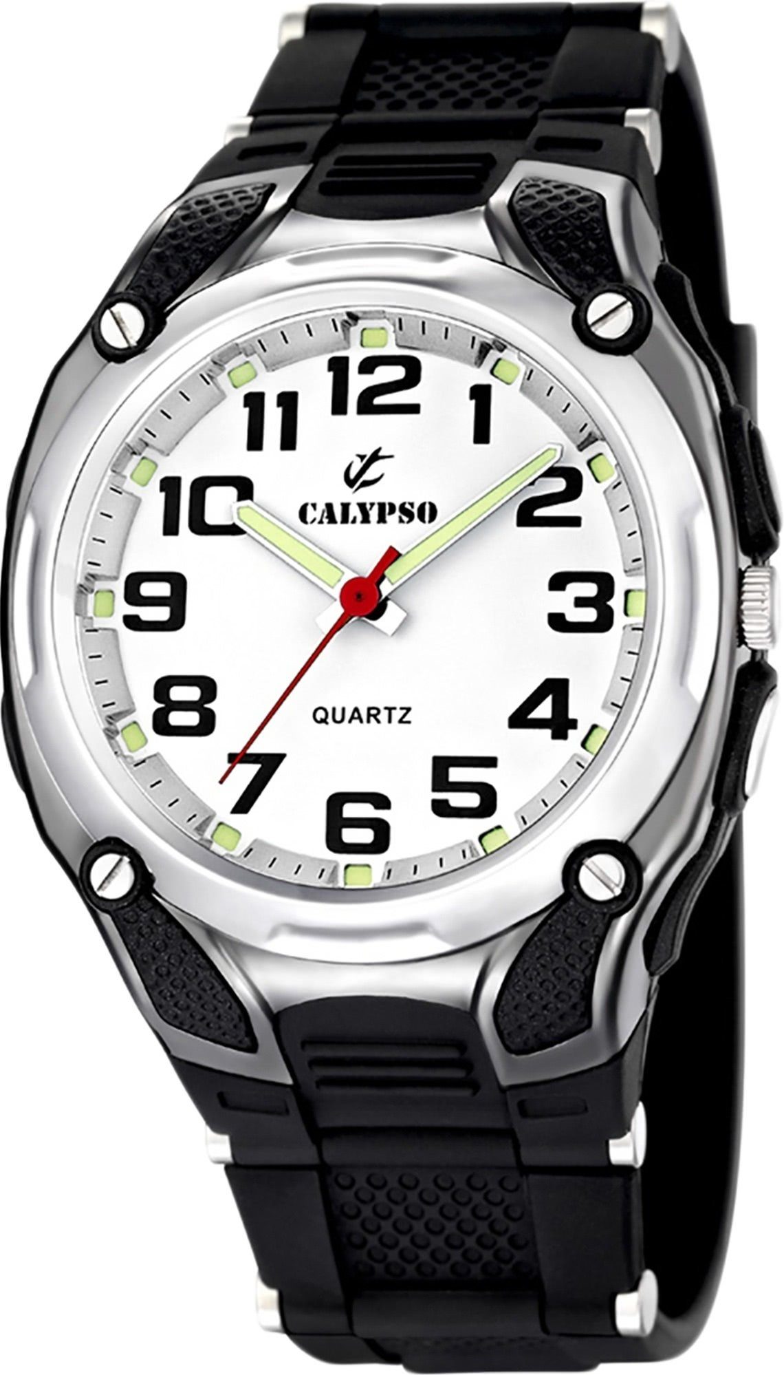 Armbanduhr Herren rund, Herren PURarmband Uhr Sport CALYPSO K5560/4 Quarzuhr Calypso Kunststoffband, schwarz, WATCHES
