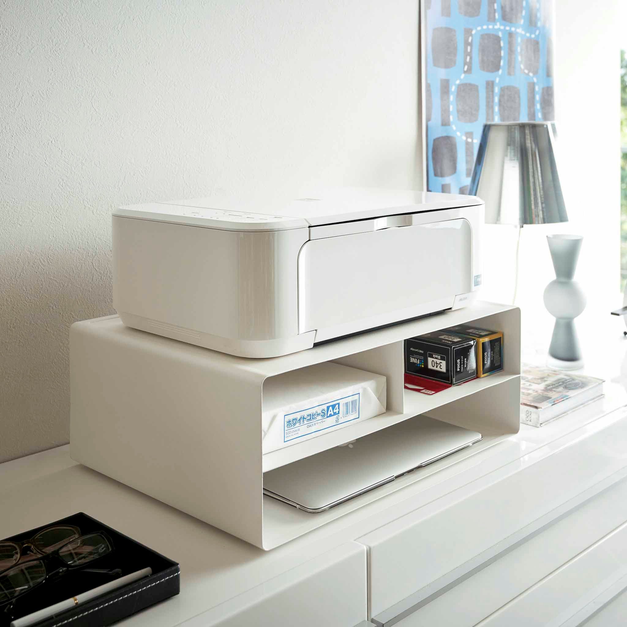 Yamazaki Ablagetisch TOWER Drucker-Regal mit Rollen, Stahl, minimalistisch, 48 x 37 x 19 cm (L x B x H)