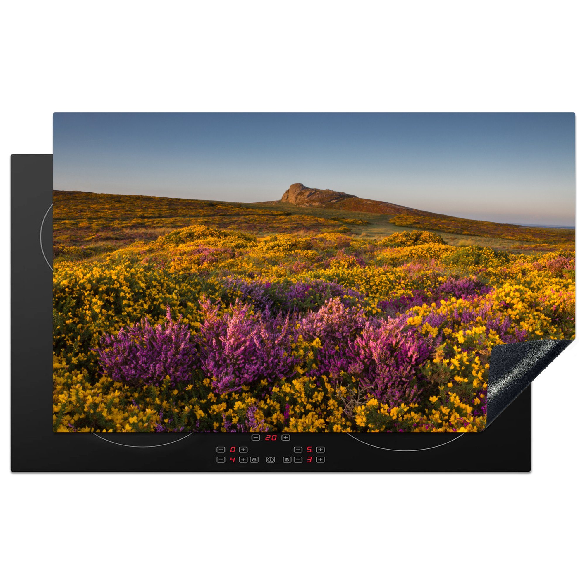 MuchoWow Herdblende-/Abdeckplatte Wildblumen im Dartmoor-Nationalpark, England, Vinyl, (1 tlg), 83x51 cm, Ceranfeldabdeckung, Arbeitsplatte für küche