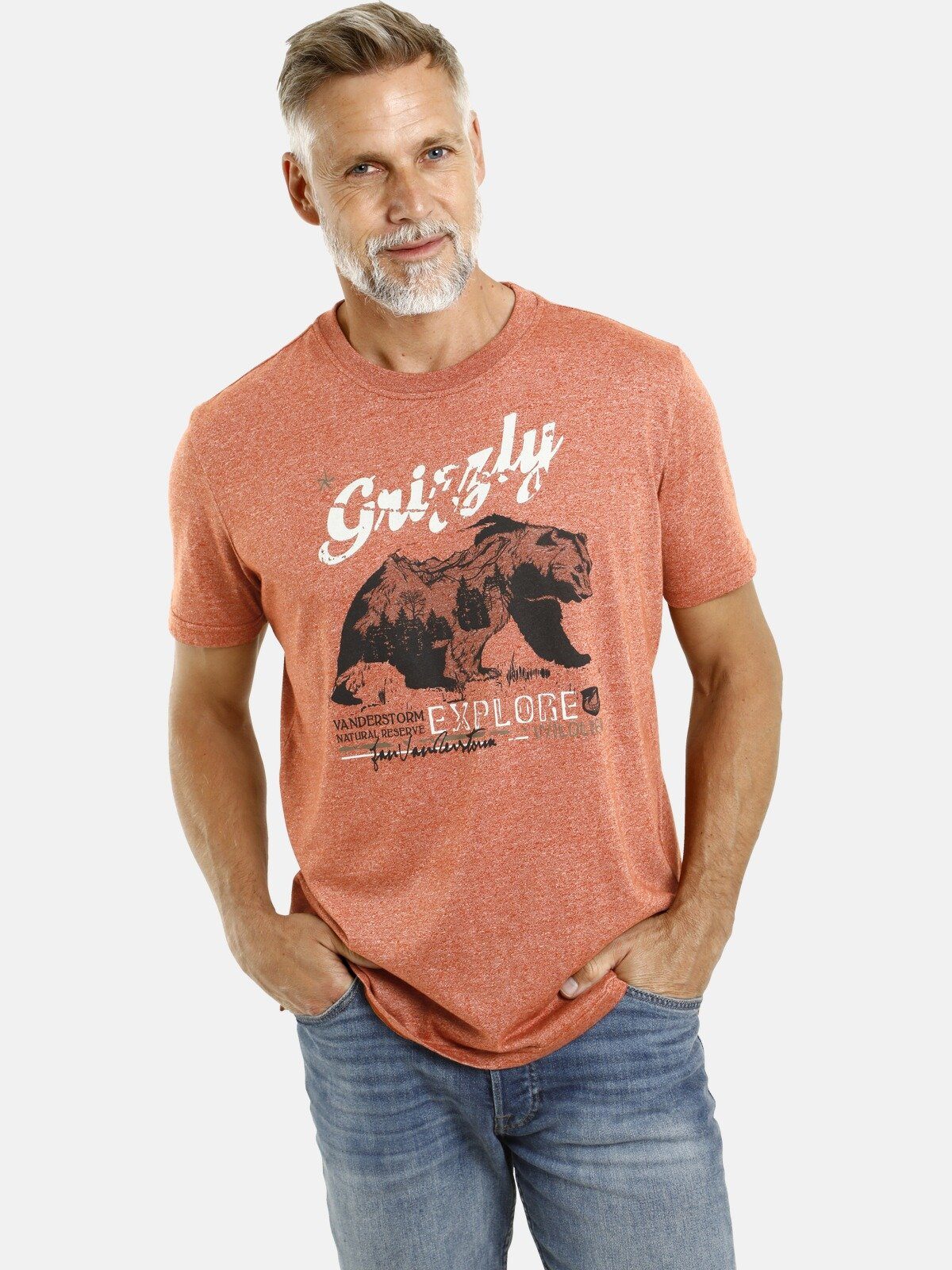 Jan Vanderstorm T-Shirt TAIT mit Grizzly-Print, Comfort Fit orange
