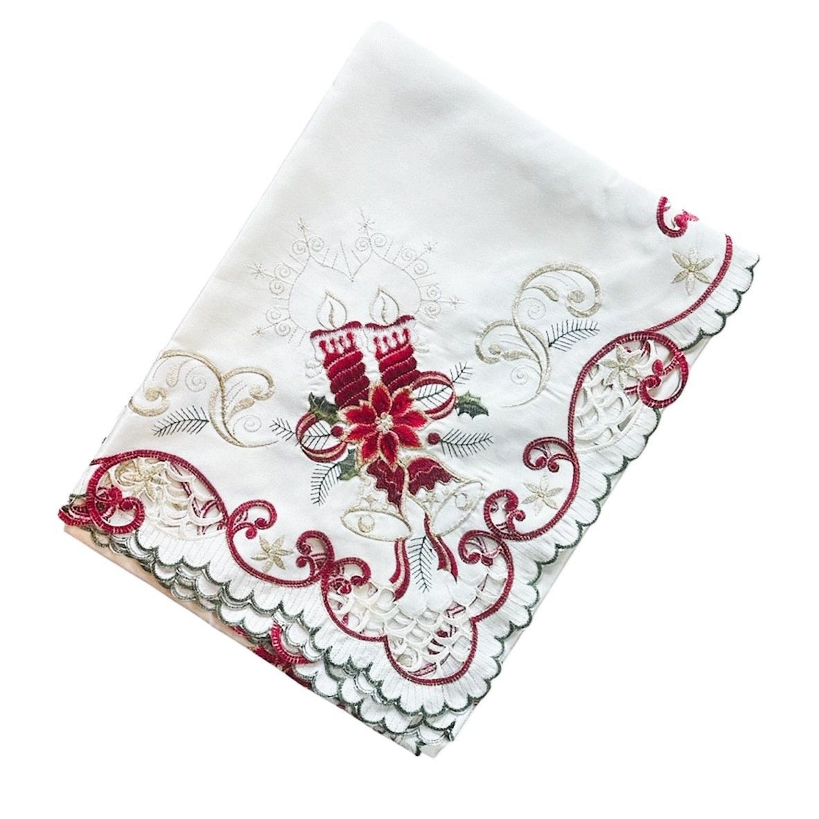 Toker Collection® Tischdecke Weihnachtstischdecke mit festlichen Stickereien (Packung, 1 Stück), mit Kerzen und Glocken