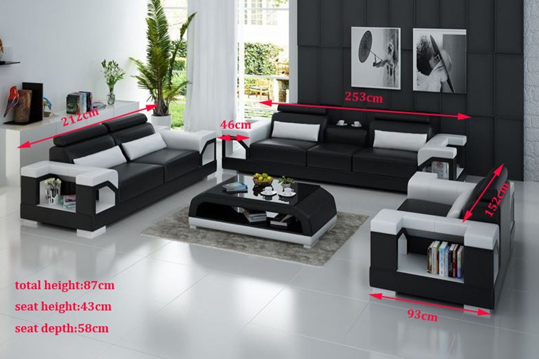 JVmoebel Sofa Moderne schwarz-weiße Möbel Sofagarnitur luxus Made Europe neu, 3+1+1 in