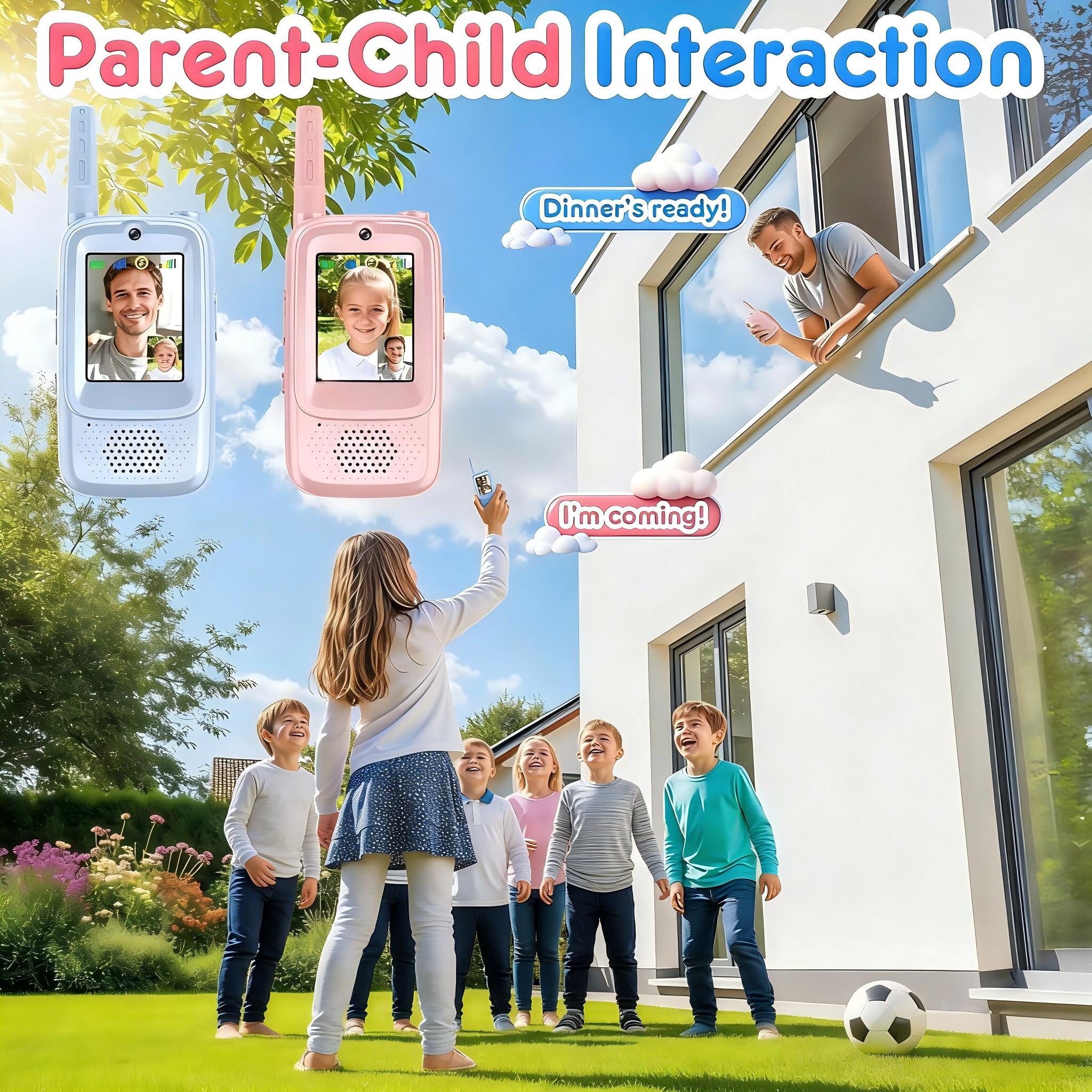 Ophy Walkie Talkie 2x Walkie Talkie für Kinder mit Bildschirm – 400 m Reichweite, (2-St., 4 Spracheffekte, Spielzeug für Kinder ab 3–12 Jahre), ideal für Outdoor, Camping & Wandern (Jungen & Mädchen)