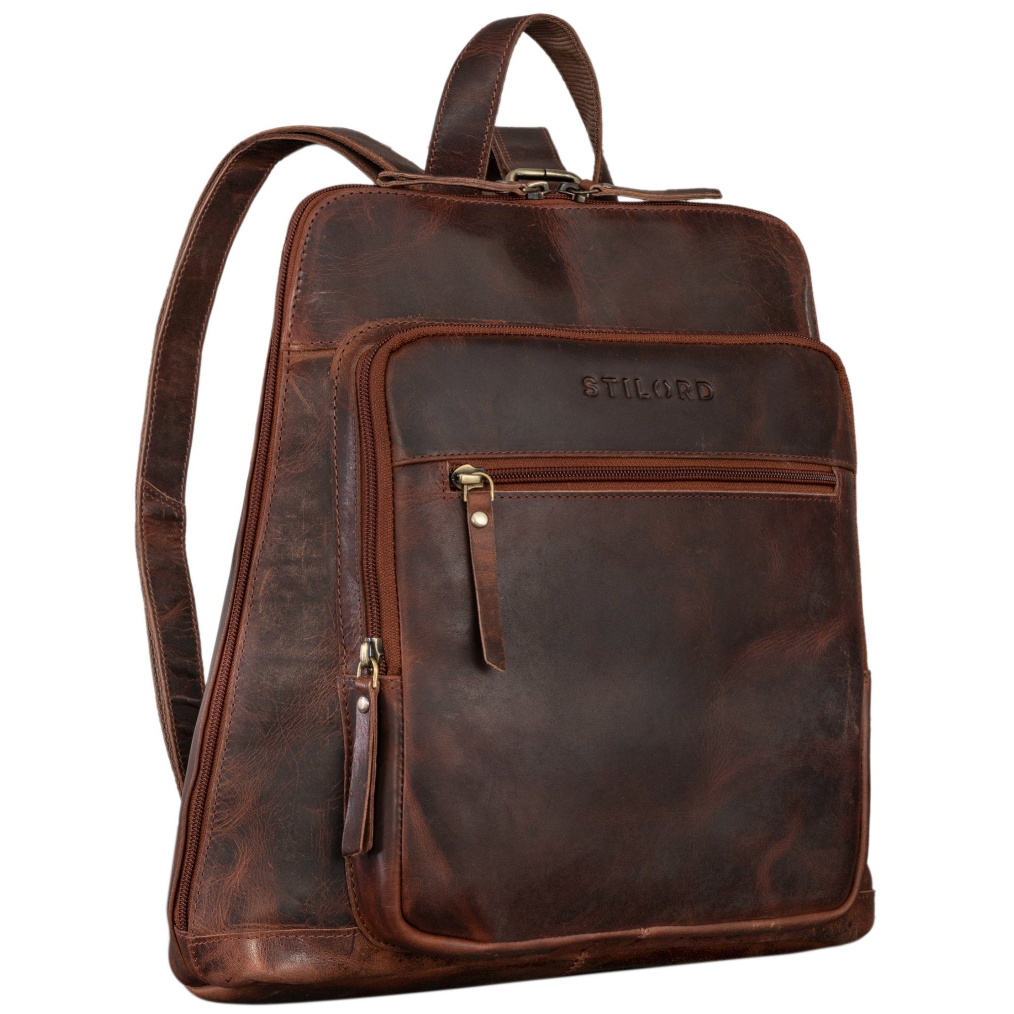 STILORD Notebookrucksack "Camden" Moderner Lederrucksack Damen Echtleder Mittelgroß 14 Zoll