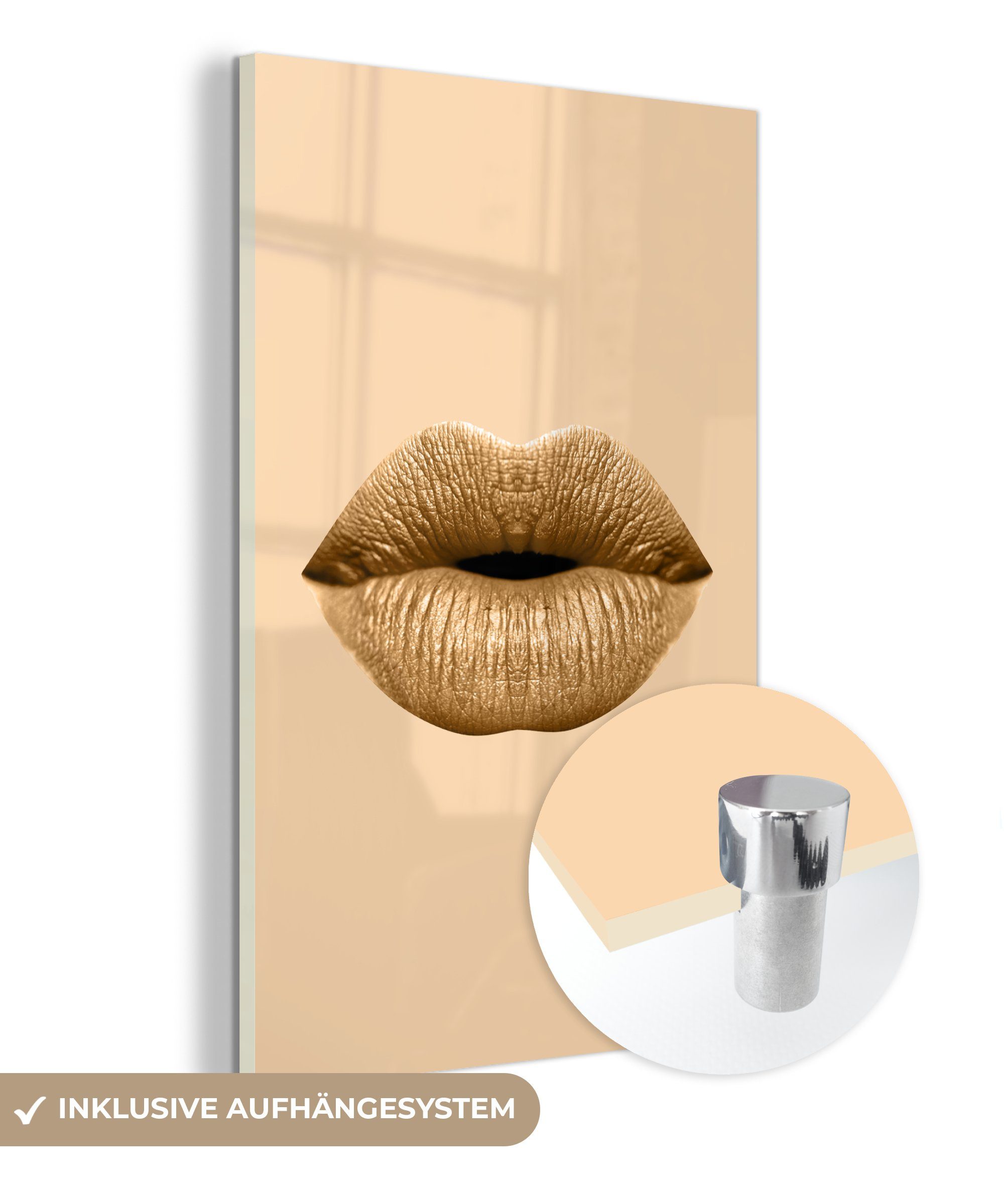 MuchoWow Acrylglasbild Lippen - auf Foto Glas Bilder - St), auf Wanddekoration (1 - Pastell Glasbilder - Wandbild - Braun, Glas