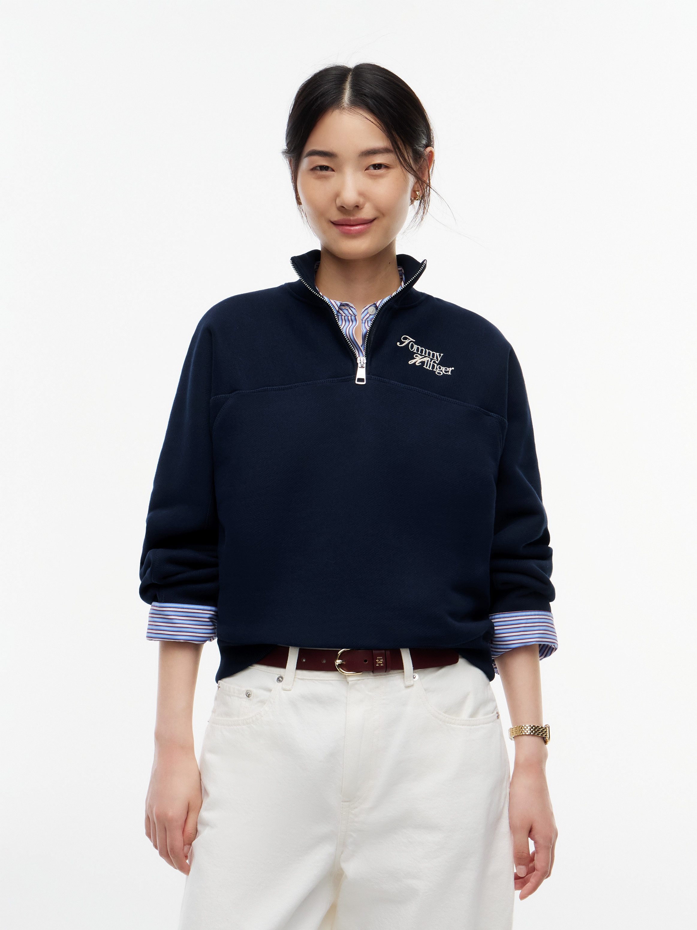 Tommy Hilfiger Sweatshirt SCRIPT REG MK-NK HALF ZIP SWT Baumwollmischung