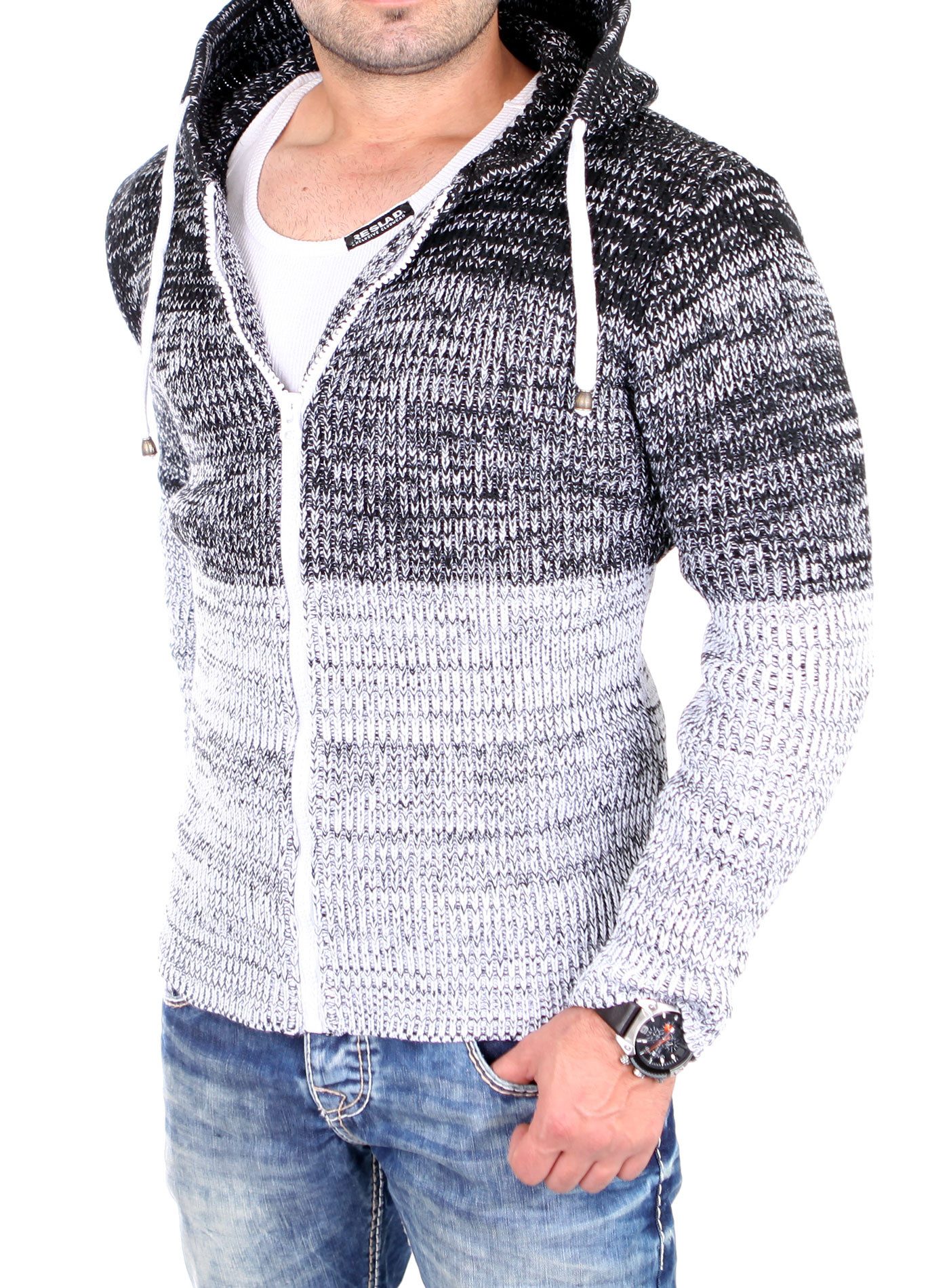 Reslad Вязаные свитера Reslad Strickjacke Herren Colorblock Kapuzen Cardigan Jacke RS-3109 (1-tlg) Strickjacke Zipper Hoodie