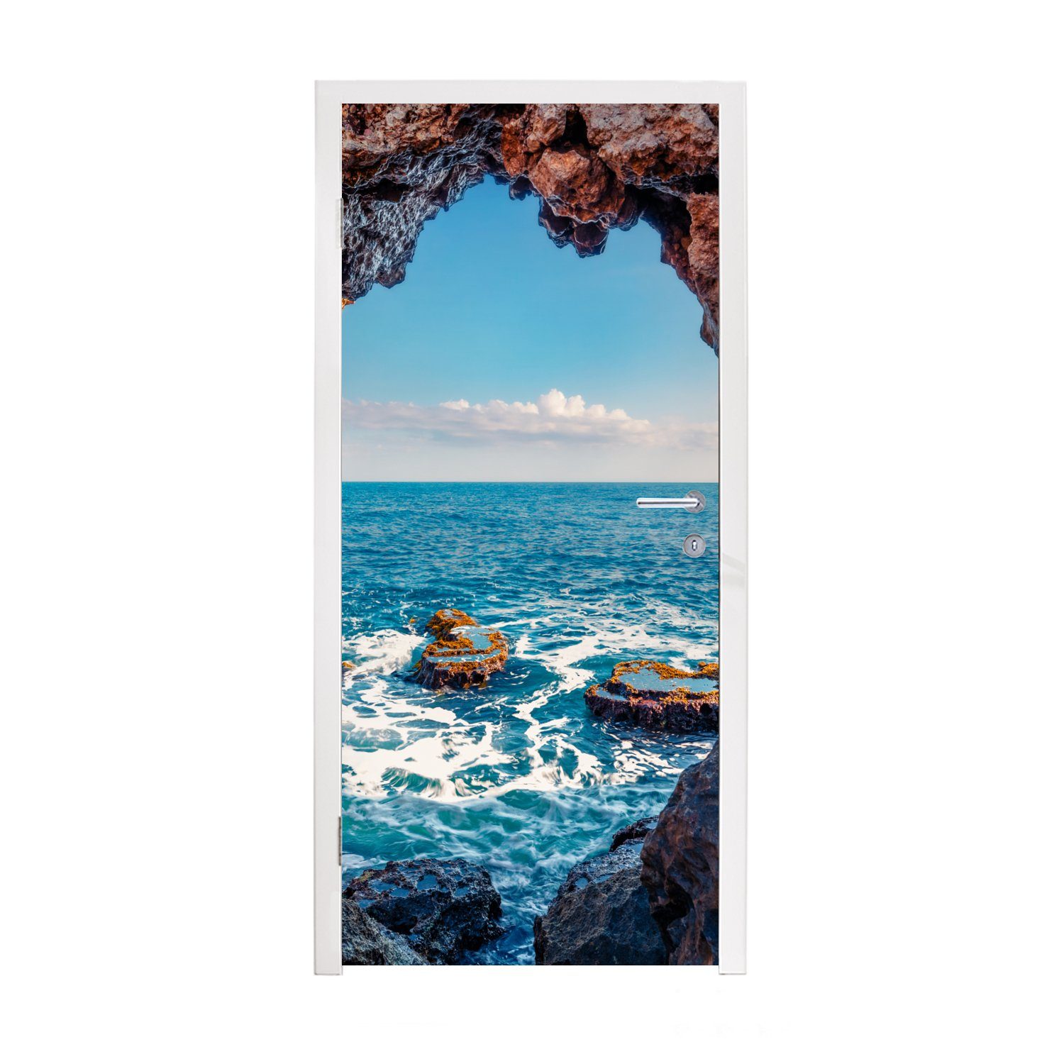 MuchoWow Türtapete Höhle - Meer - Felsen - Natur, Matt, bedruckt, (1 St), Fototapete für Tür, Türaufkleber, 75x205 cm