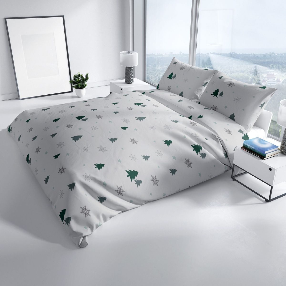 Leonado Vicenti Постельное белье 3 tlg Winter Thermofleece Постельное белье 200x200 cm Schneeflocken Tanne Gr, Fleece, 3 teilig