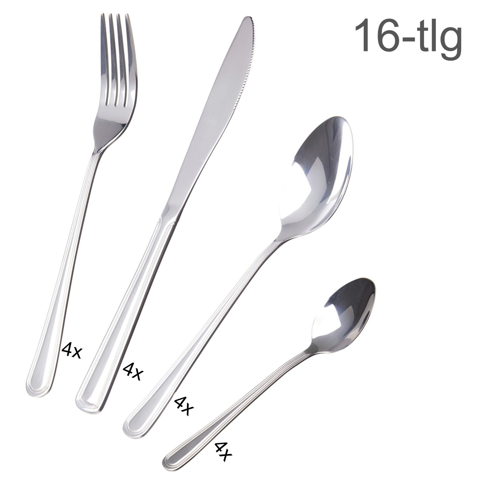 Koopman Besteck-Set Messel Löffel Gabel Edelstahl 20cm 16er Set (16-tlg), Edelstahl, Rostfrei, 4 Messer, 4 Gabeln, 4 Esslöffel, 4 Teelöffel