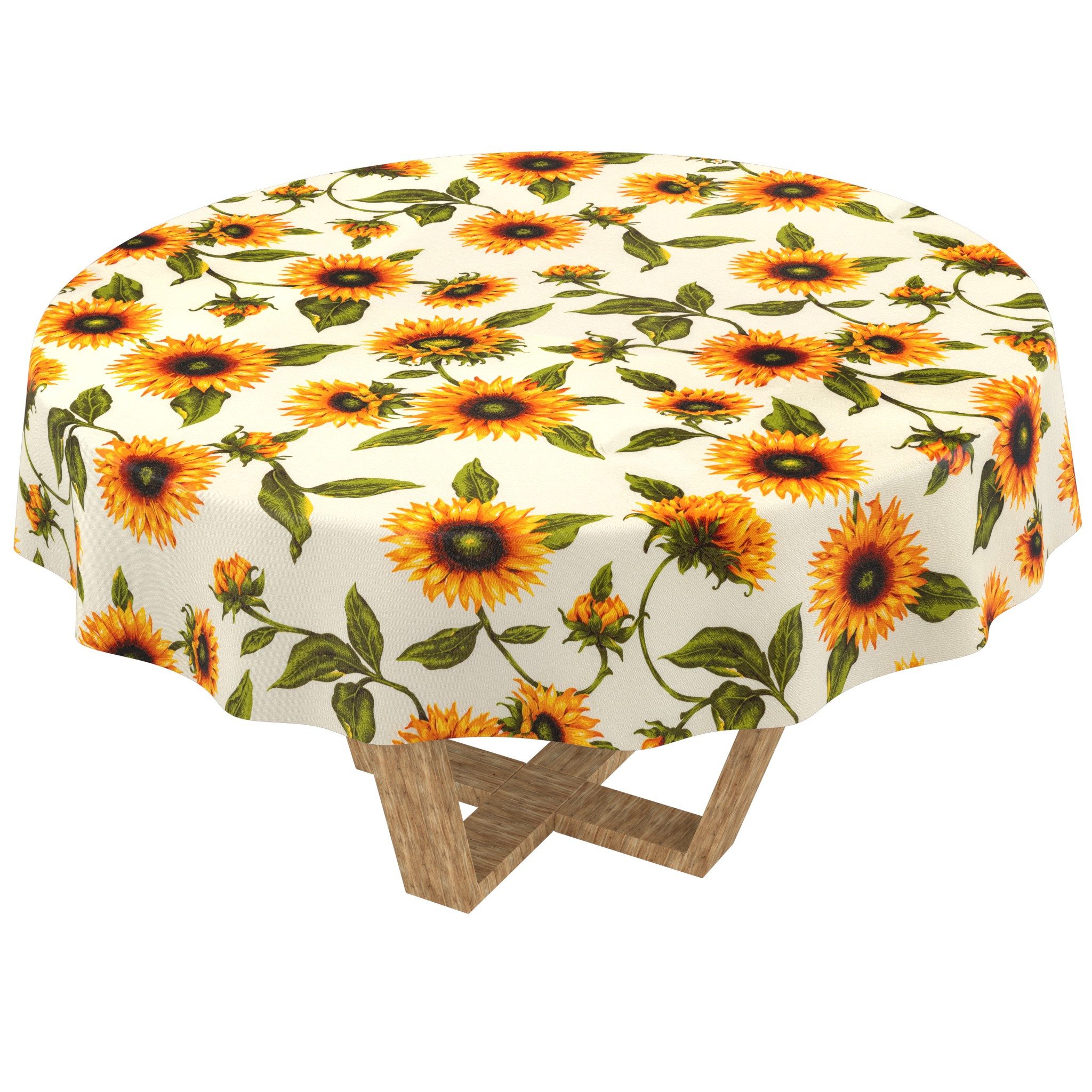ANRO Tischdecke abwaschbar Baumwolloptik Sonnenblumen Gelb wetterfest (Einzelstück 1-tlg, eine Tischdecke), Stofftischdecke schmutzabweisend Rund 100 Sonnenblumen Gelb