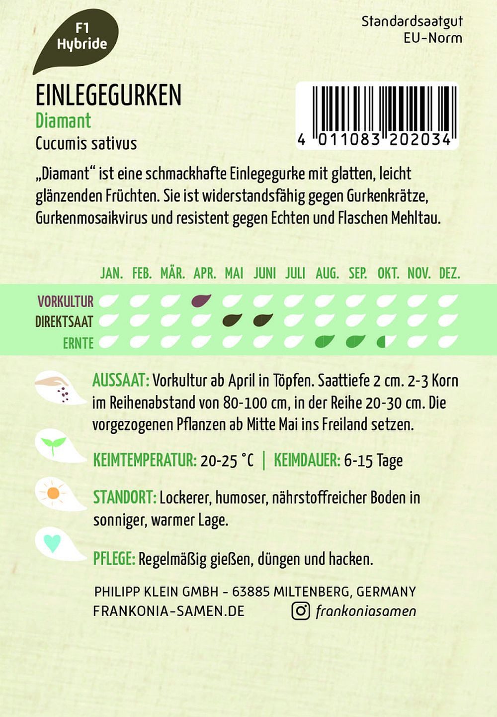FRANKONIA Gemüsesamen Einlegegurke, Diamant F1 - Gurken-Samen Saatgut Samen, Cucumis sativus – Bild 2 von 2
