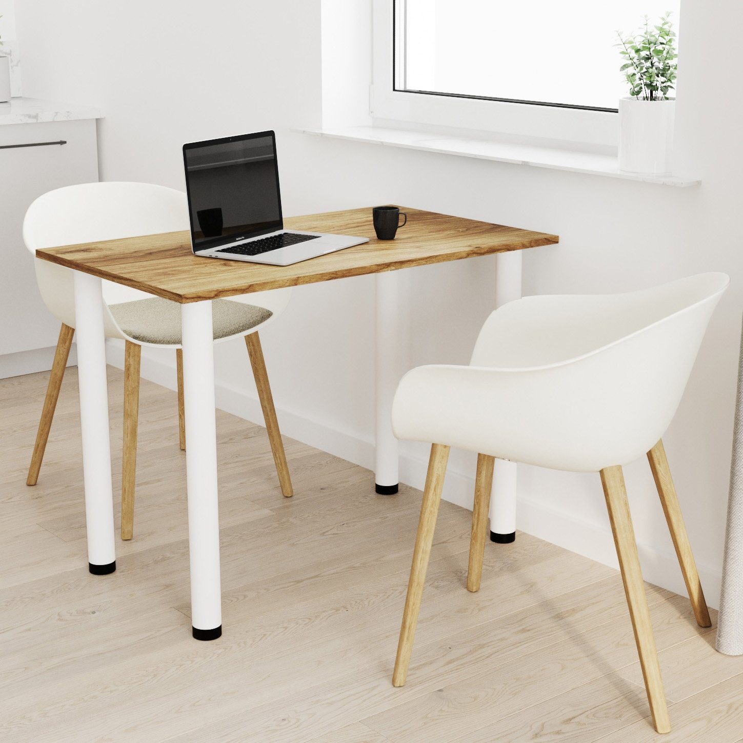 AKKE Esstisch, Esszimmertisch mit weißen Beinen Küchentisch Bürotisch 2mm PVC Alteiche