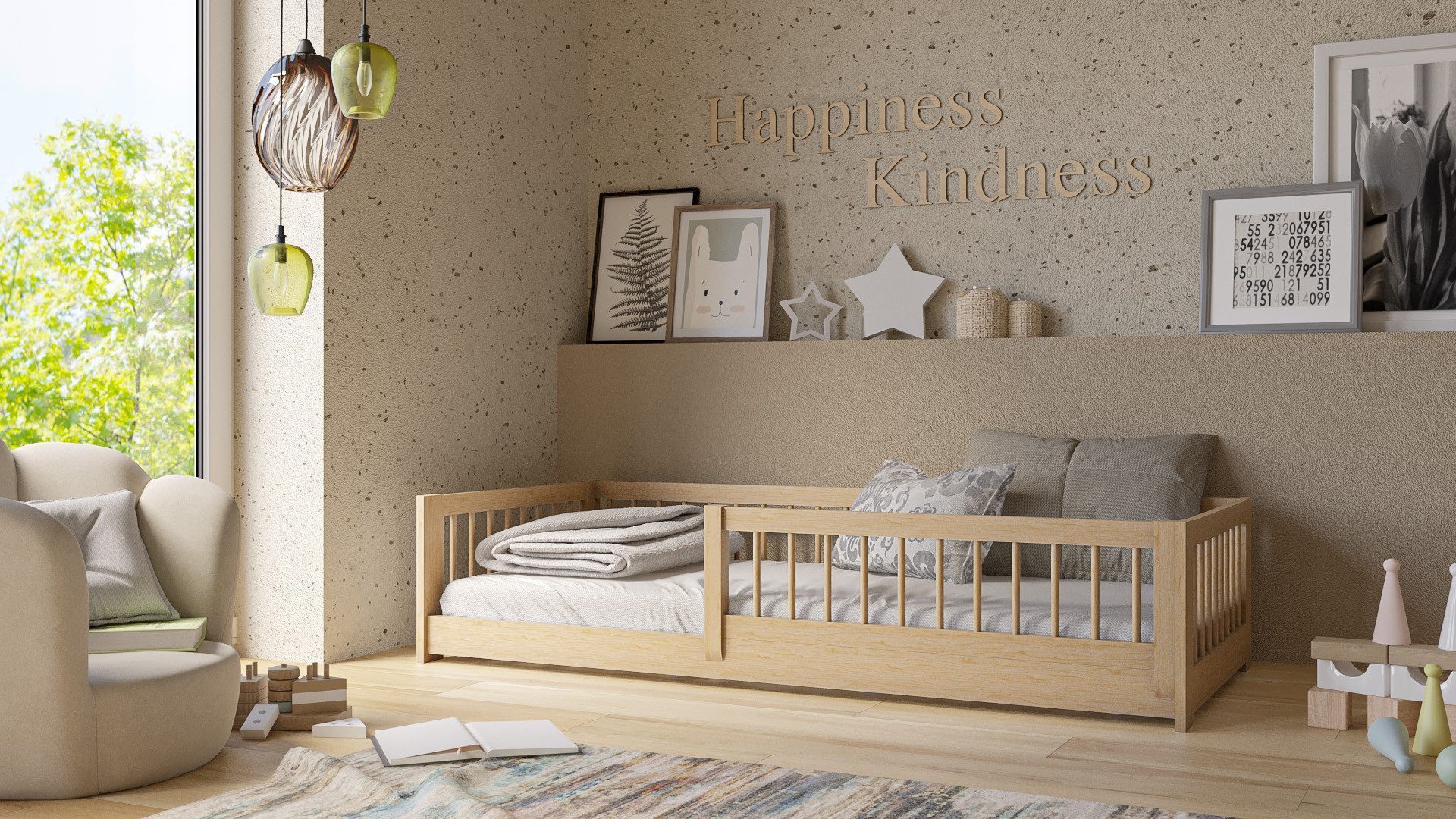 Kinderbett Bodenbett mit Rausfallschutz für Kinder - MADE IN EU - Montessori