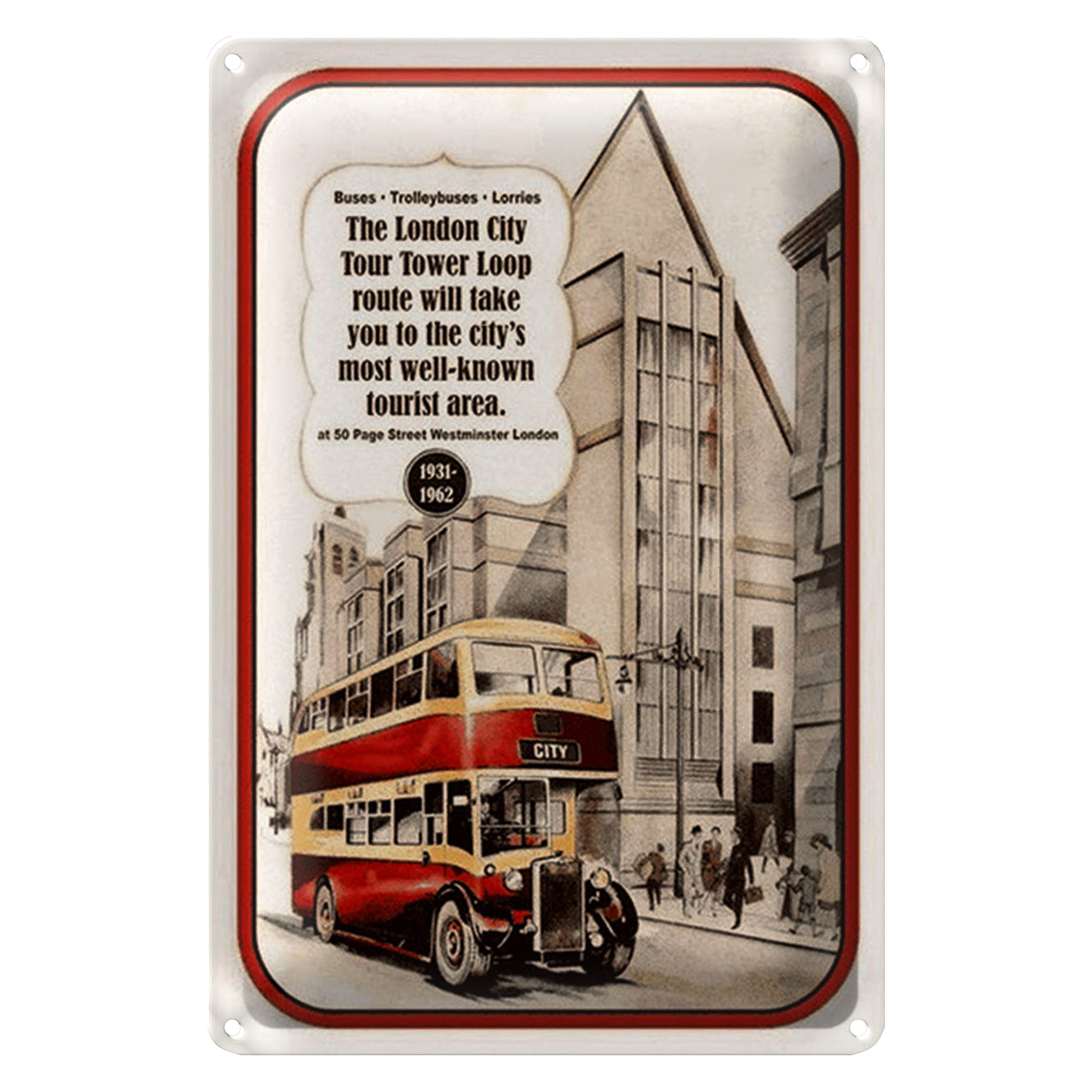 Metallschild Blechschild Spruch 20x30cm London roter Citybus retro