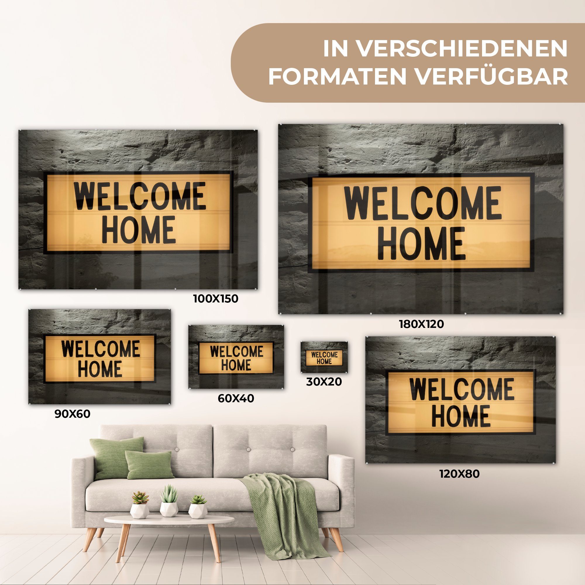 (1 Schildes Schlafzimmer St), vor & Acrylglasbild grauen Nahaufnahme Wand, MuchoWow einer Wohnzimmer Acrylglasbilder eines