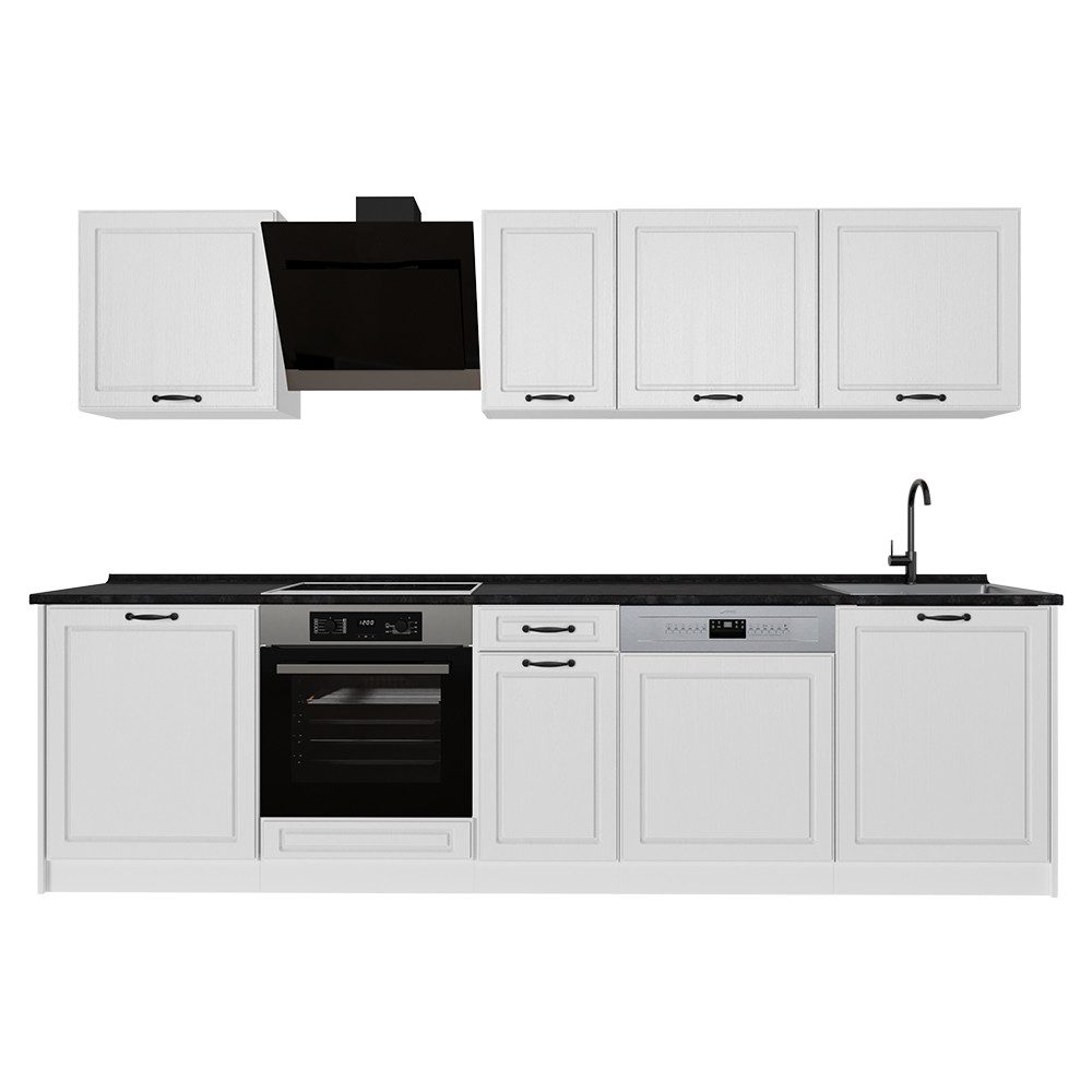 Vicco Küchenzeile R-Line, Weiß Landhaus/Weiß, 280 cm ohne Arbeitsplatte