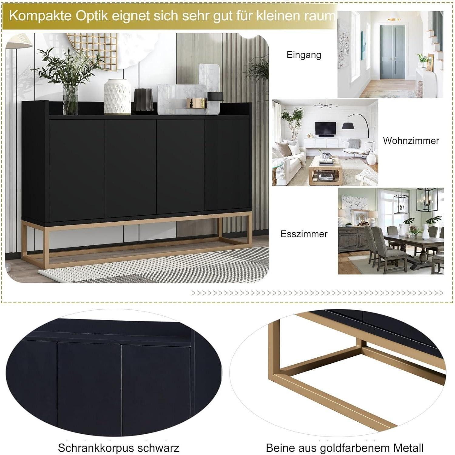 LuxusKollektion Buffet Sideboard 4türig grifflos Kommode Buffetschrank Wohnzimmer Schwarz