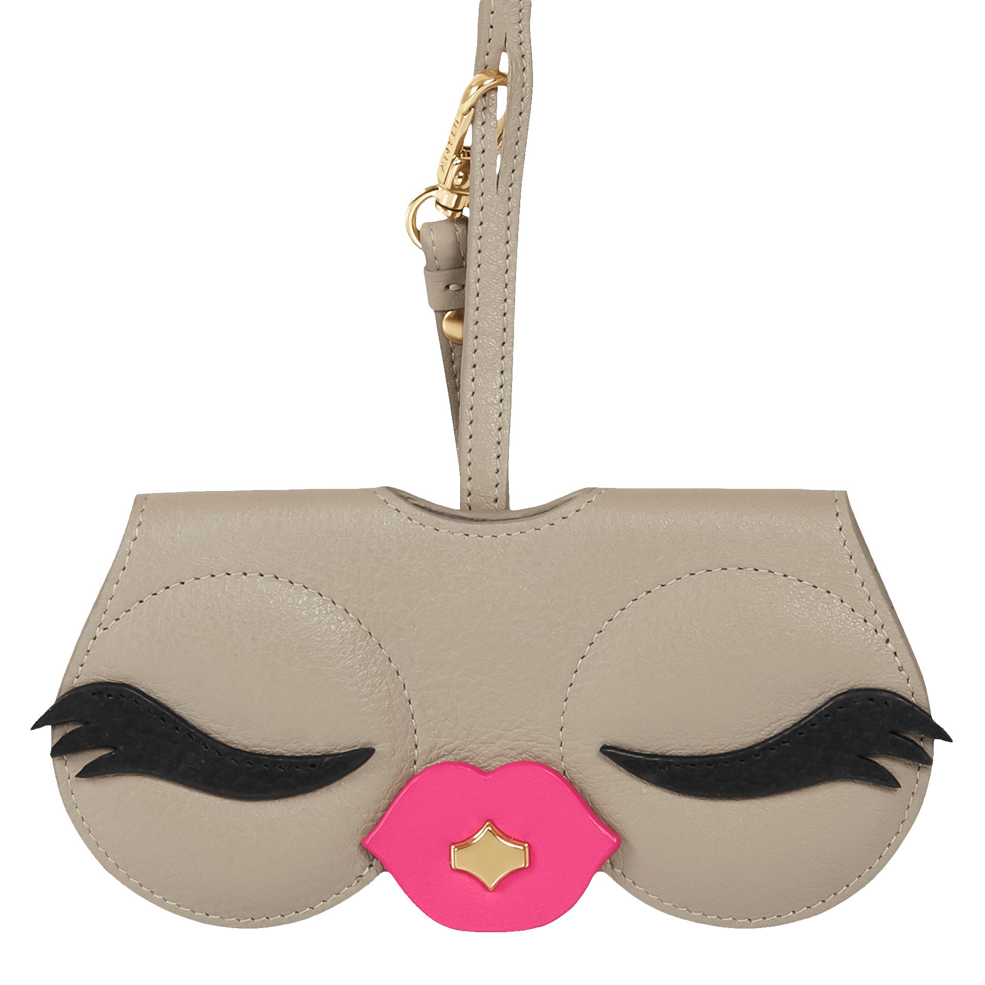 ANY DI Brillenetui ANY DI MUNICH Brillenetui SunCover Kiss aus veganem Leder, Beige, Lederband mit Karabiner, 24 Karat Vergoldung