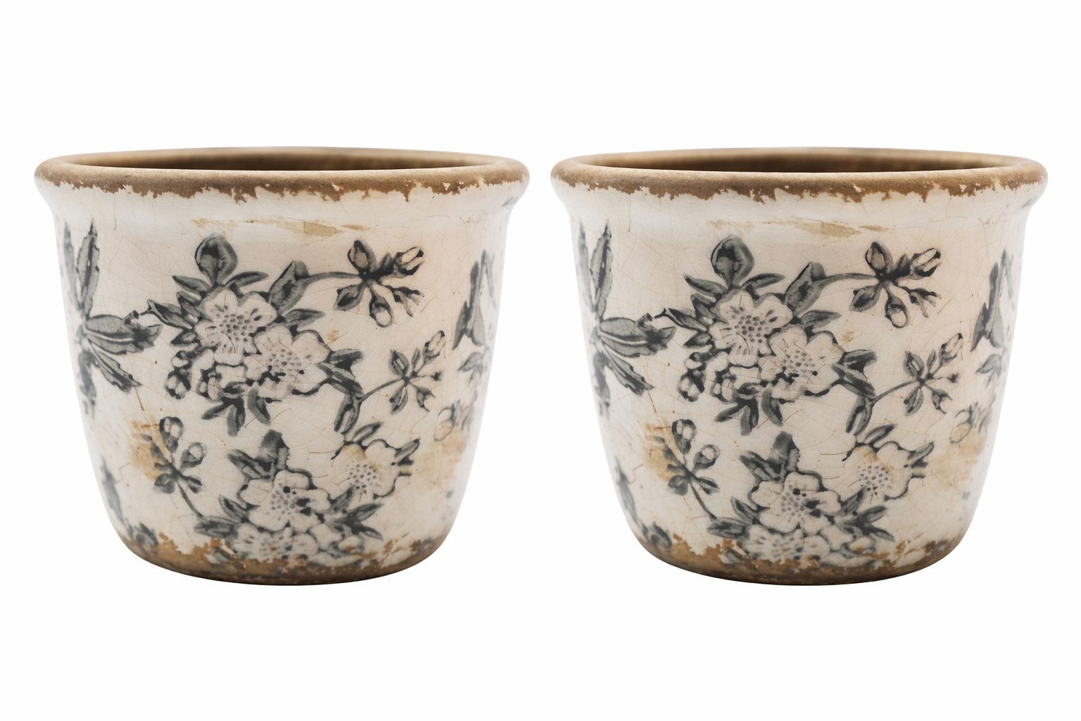 finehomegarden Blumentopf Übertopf Mush Keramik 2erSet Ø7,5cm/Ø11cm Rustikales Antikes Topf (Set, 2 St., 2 tlg), Shabby Antik grau-creme kraklee 2Größen wählbar