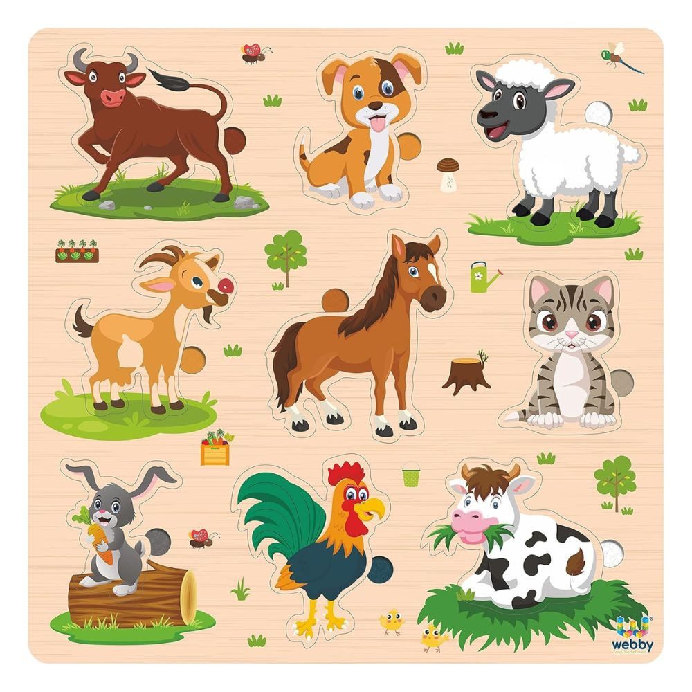 Webby Toys Puzzle Holzpuzzle-Board – Lernspiel für Kinder ab 2 Jahren, Puzzleteile, Kindersicheres Design mit glatten Kanten und stabiler Bauweise
