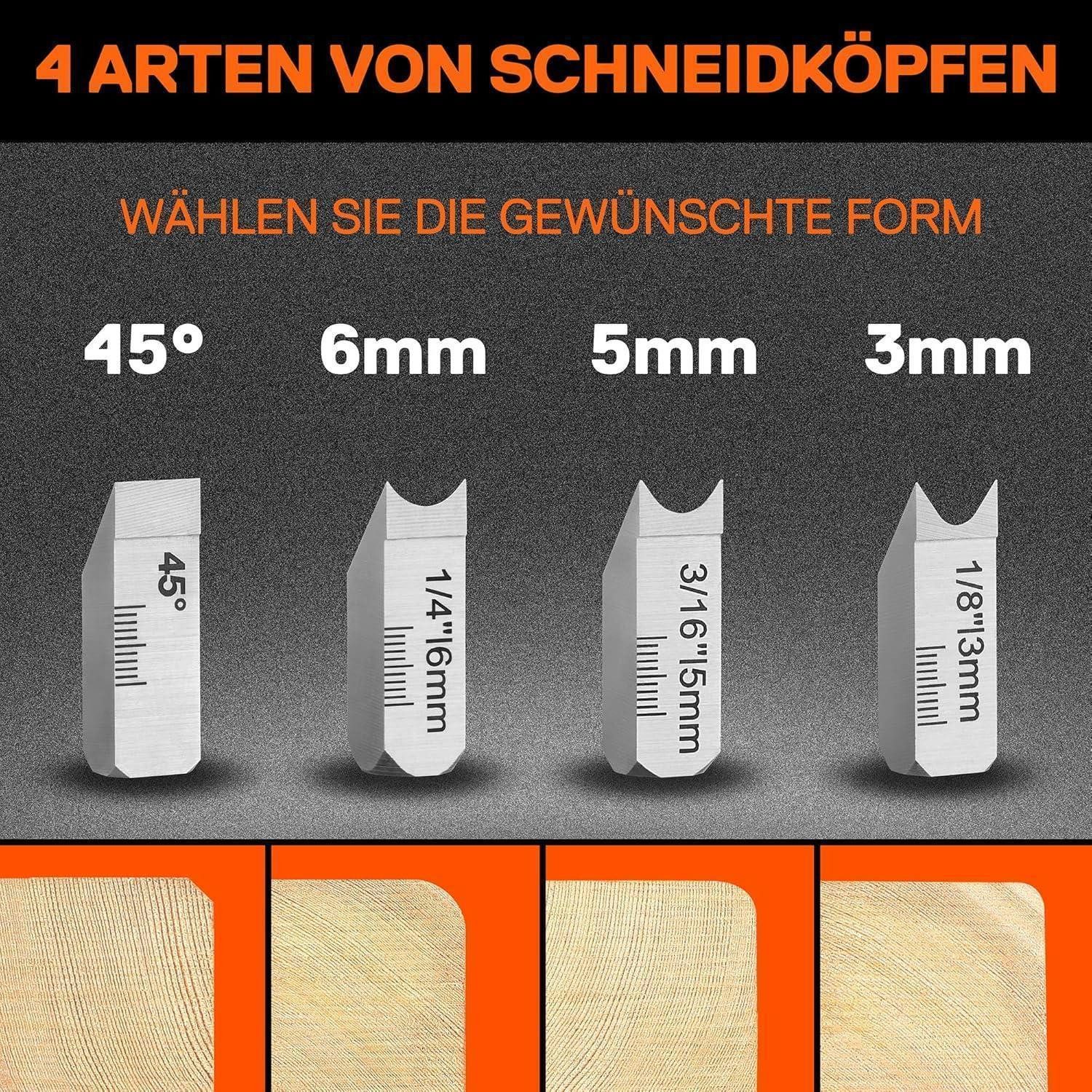 LuxusKollektion Kantenhobel Kantenhobel Holz mit 4 Schneidköpfen 45°/3/5/6mm, Fasenhobel für