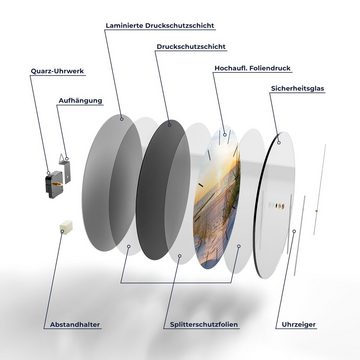 DEQORI Wanduhr 'Abendsonne an der Ostsee' (Glas Glasuhr modern Wand Uhr Design Küchenuhr)