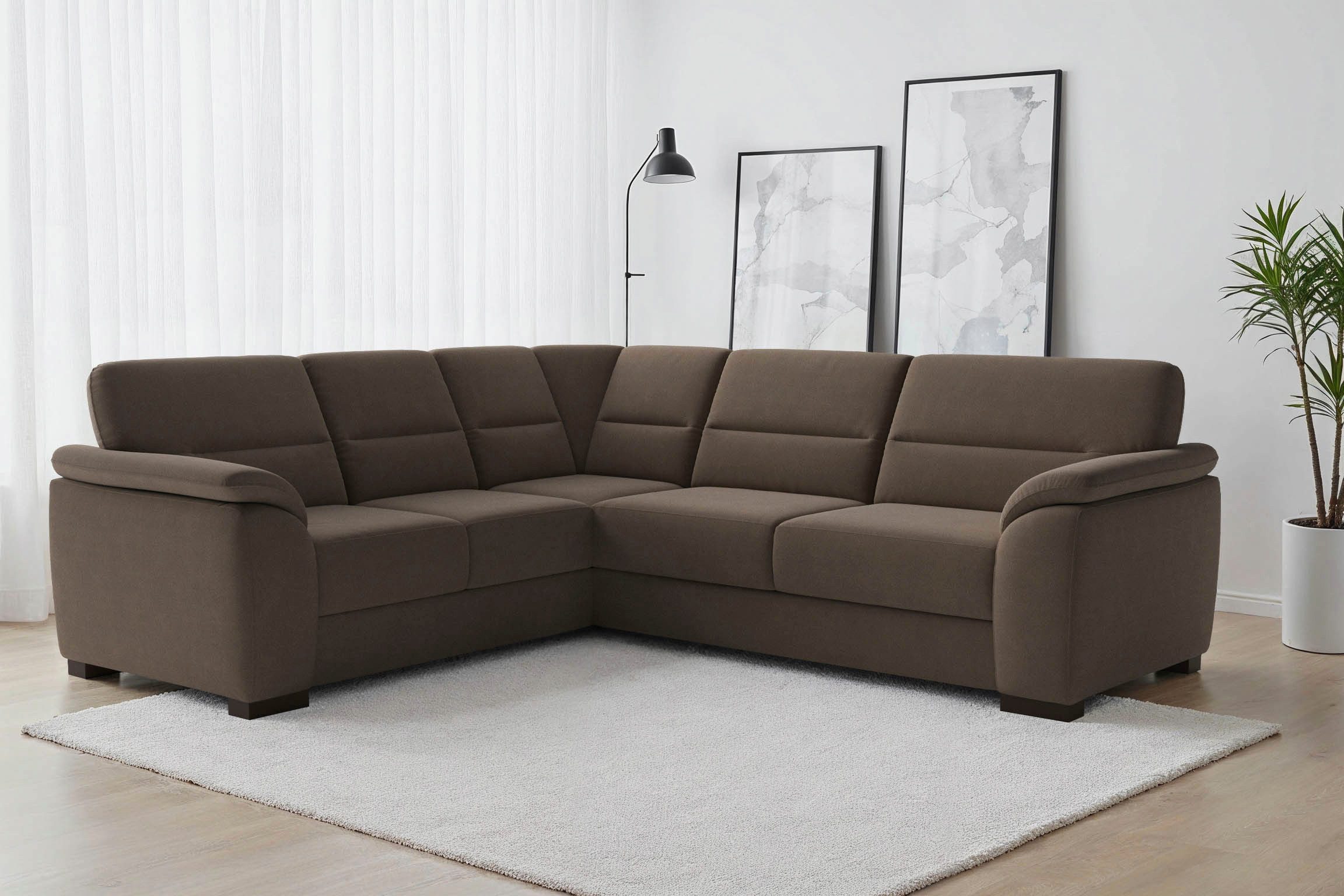 sit&more Ecksofa Montego L-Form, B: 256 cm, große Stoffauswahl, Komfortsitzhöhe 46 cm, optional Schlaffunktion und Schubkasten mit Stauraum