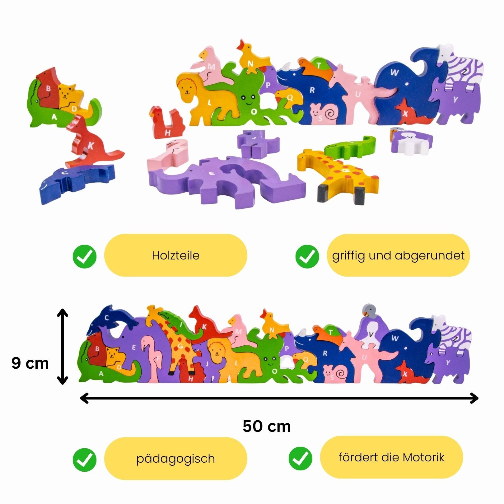 GICO Steckpuzzle Alphabet Holzpuzzle Tierparade mit Buchstaben A-Z- 3921, Puzzleteile